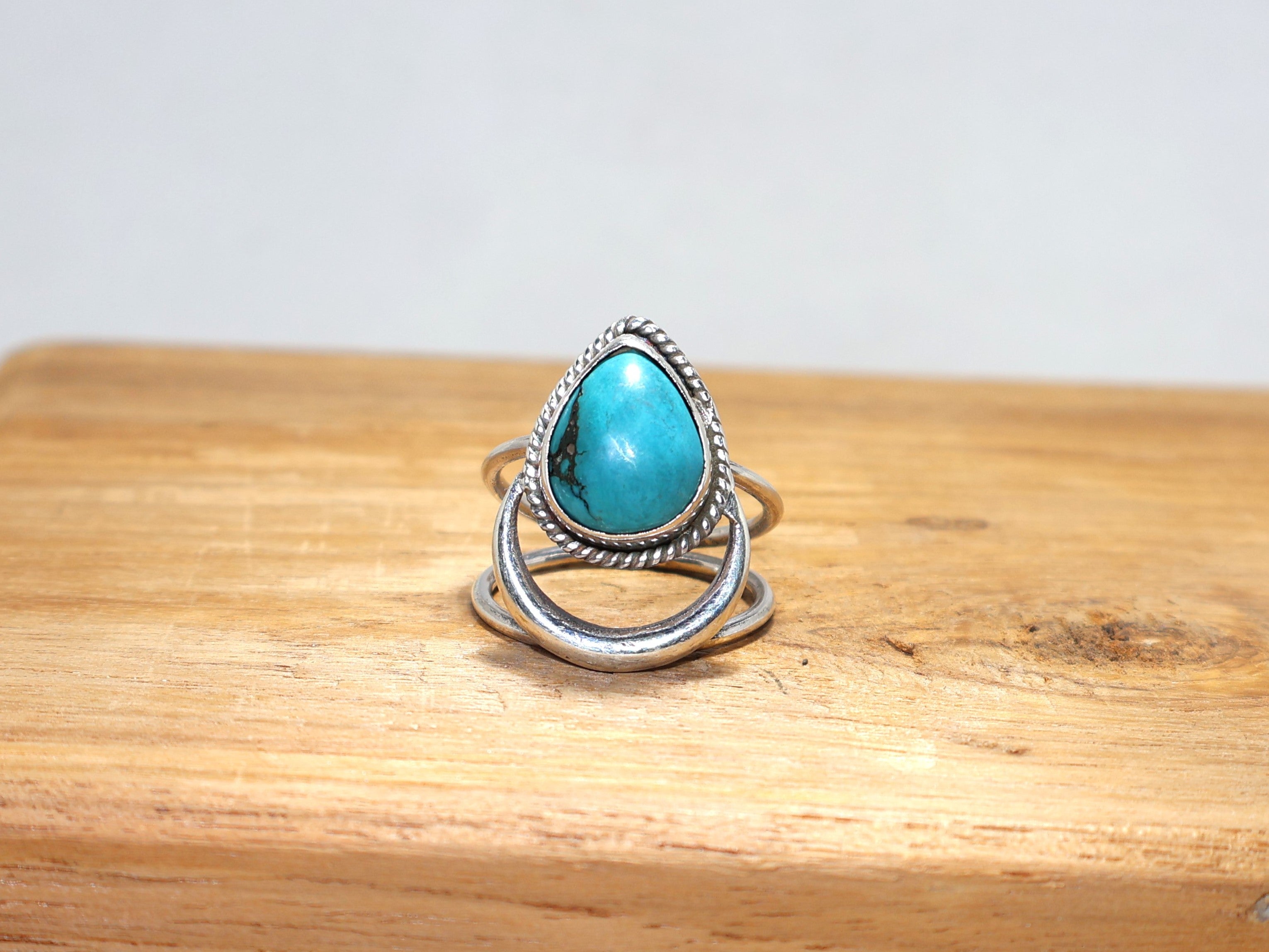 Türkis-Tropfenring, Birnenform, grüner Edelsteinring, 925 Sterling Silber Ring, Boho-Geschenk für Sie, handgefertigter Silberring