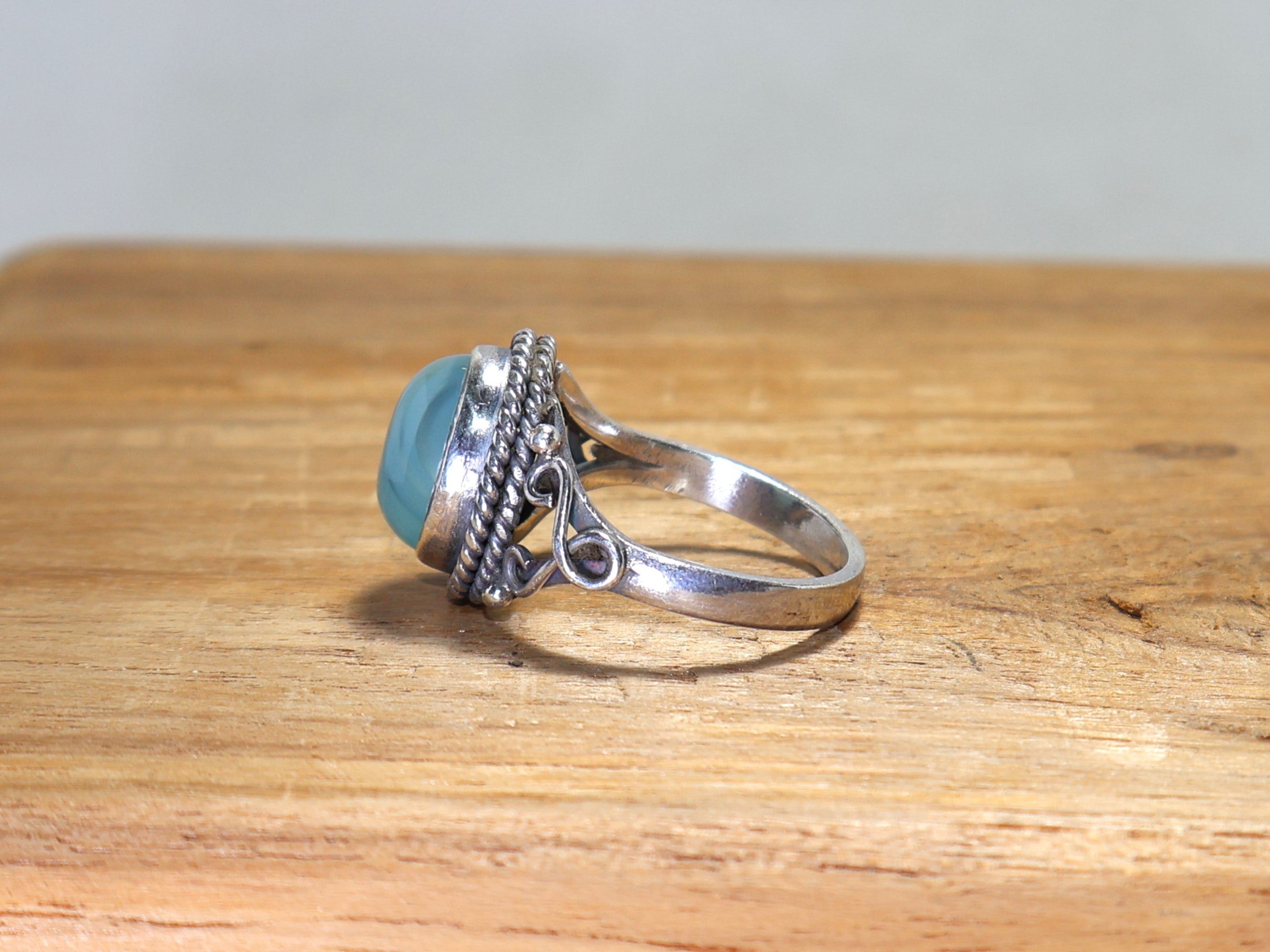 925er Sterling Silber Ring Aqua Chalcedon Ring Handgemachter blauer Stein Ovaler Ring Jubiläumsgeschenk Ring Natürlicher Edelstein Ring