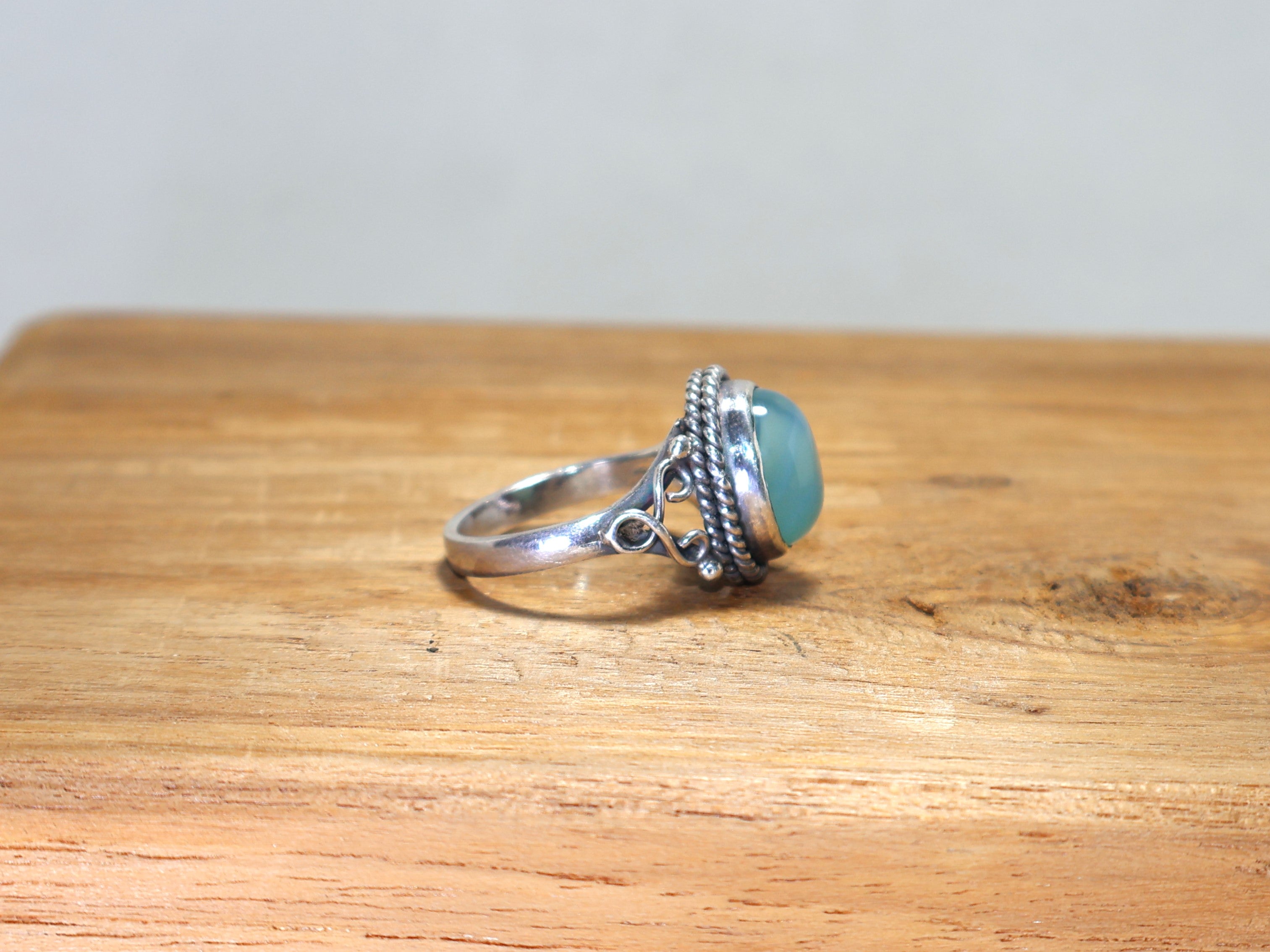 925er Sterling Silber Ring Aqua Chalcedon Ring Handgemachter blauer Stein Ovaler Ring Jubiläumsgeschenk Ring Natürlicher Edelstein Ring
