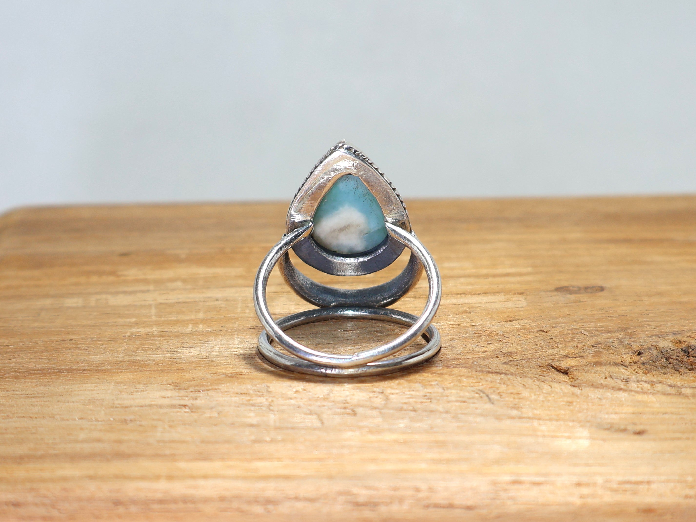 Blauwe Larimar Edelsteen Ring 925 Massief Sterling Zilveren Ring Handgemaakte Boheemse Ring Cadeau Voor Haar Jubileum Cadeau Ring Peer Vorm Ring Cadeau Voor Vrouwen