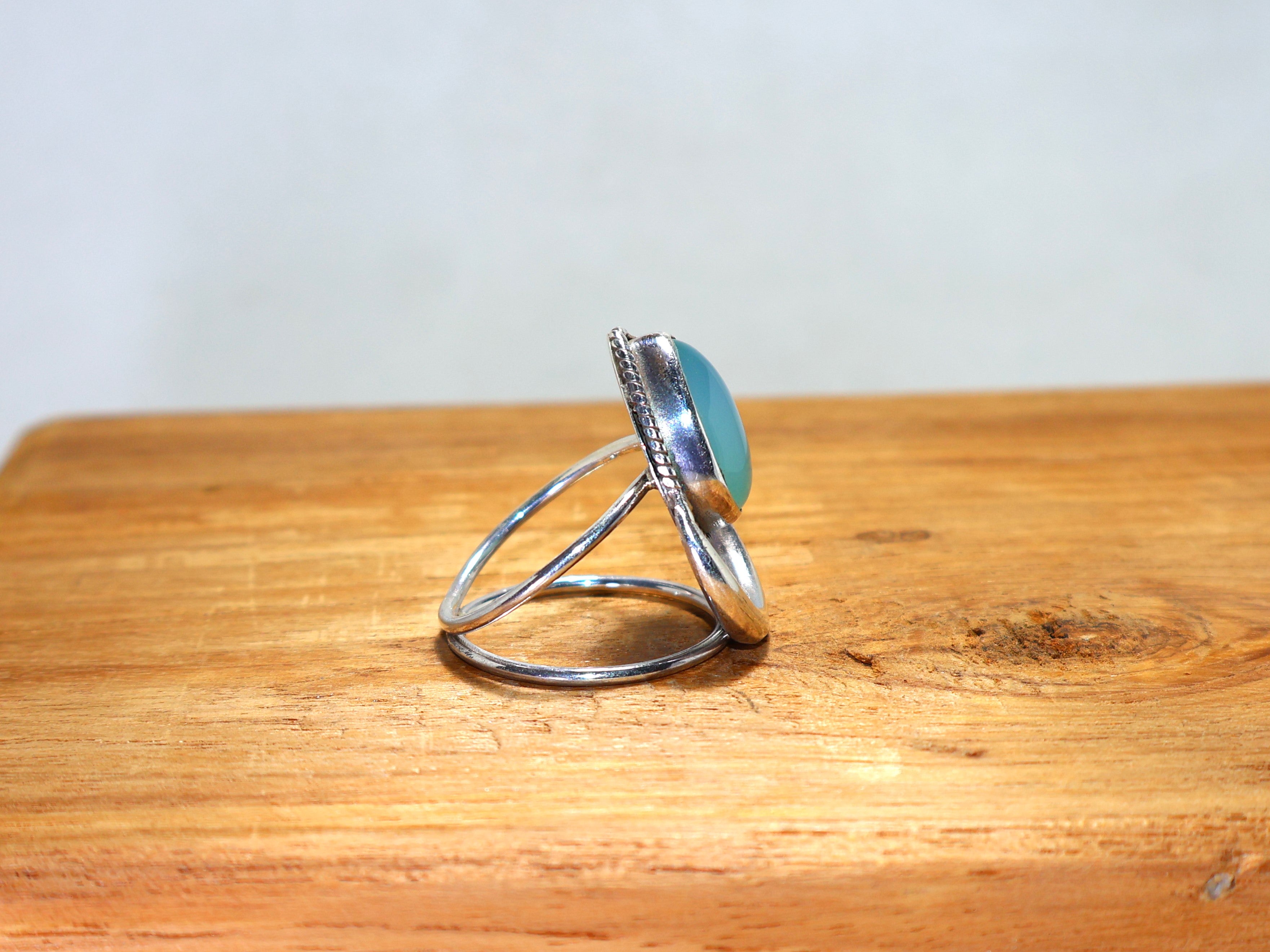Aqua Chalcedon Ring 925 Sterling Silber Ring Natur Edelstein Ring Handgemachter Ring Tropfenförmiger Edelstein Ring Geschenk Für Sie Geburtsstein Ring
