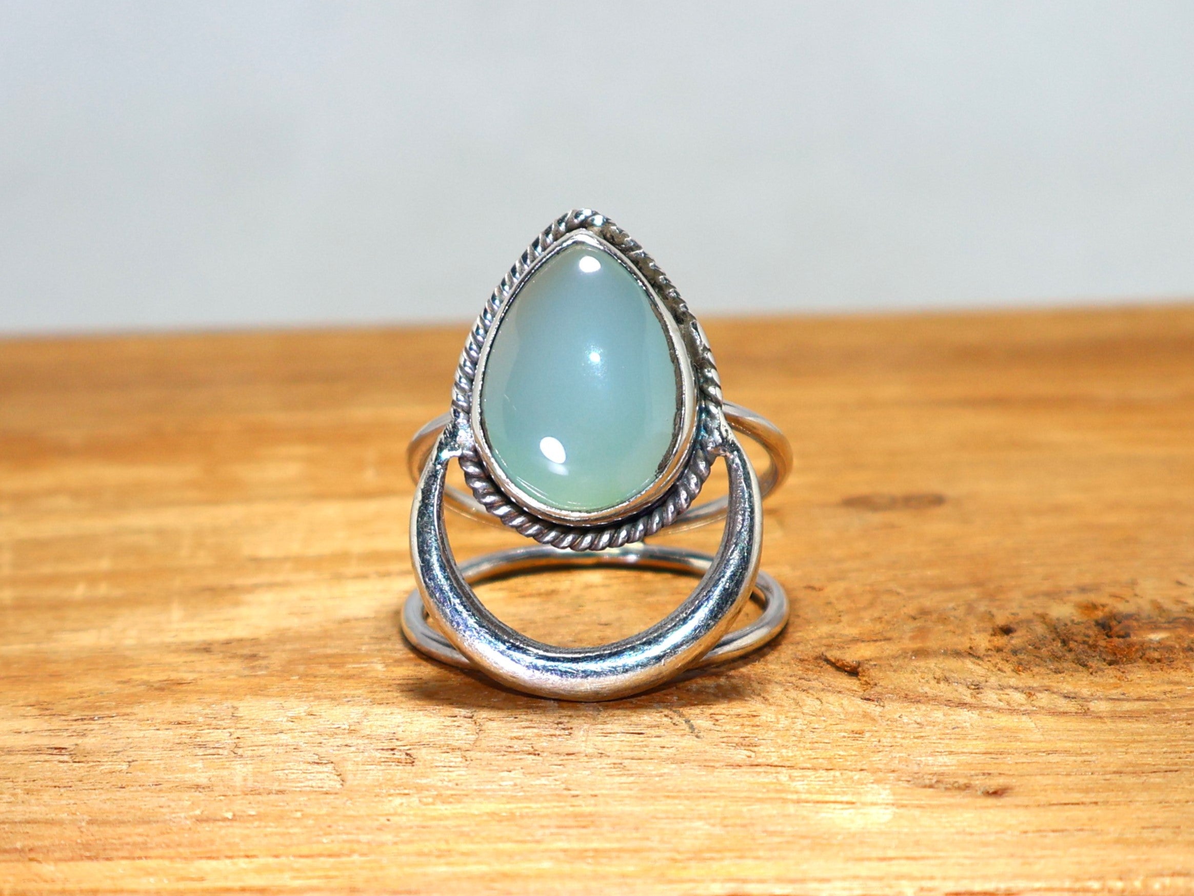 Aqua Chalcedoon Ring 925 Sterling Zilveren Ring Natuurlijke Edelsteen Ring Handgemaakte Ring Peer Vorm Edelsteen Cadeau Voor Haar Geboortesteen Ring