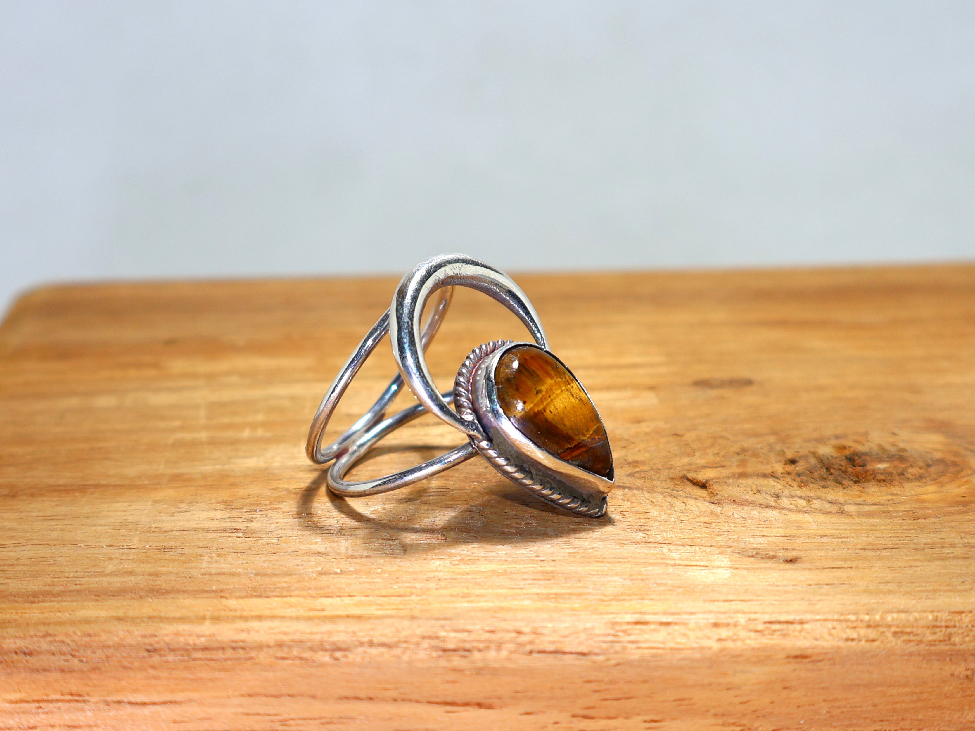 Teardrop Tigerauge Silberring Gelber Edelsteinring Handgemachter Ring 925 Sterling Silber Ring Geburtssteinring Geschenk für Ihn