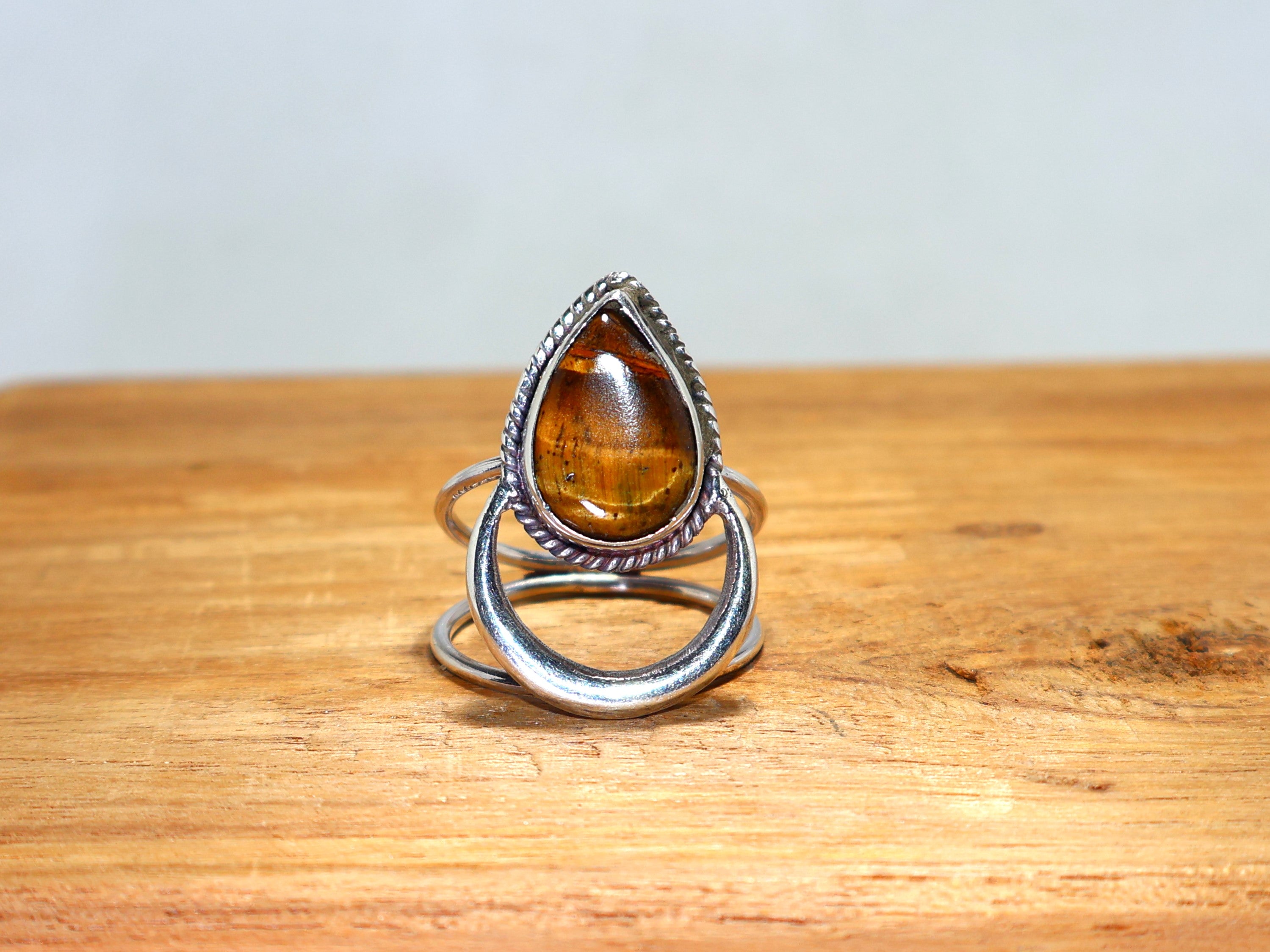 Teardrop Tigerauge Silberring Gelber Edelsteinring Handgemachter Ring 925 Sterling Silber Ring Geburtssteinring Geschenk für Ihn