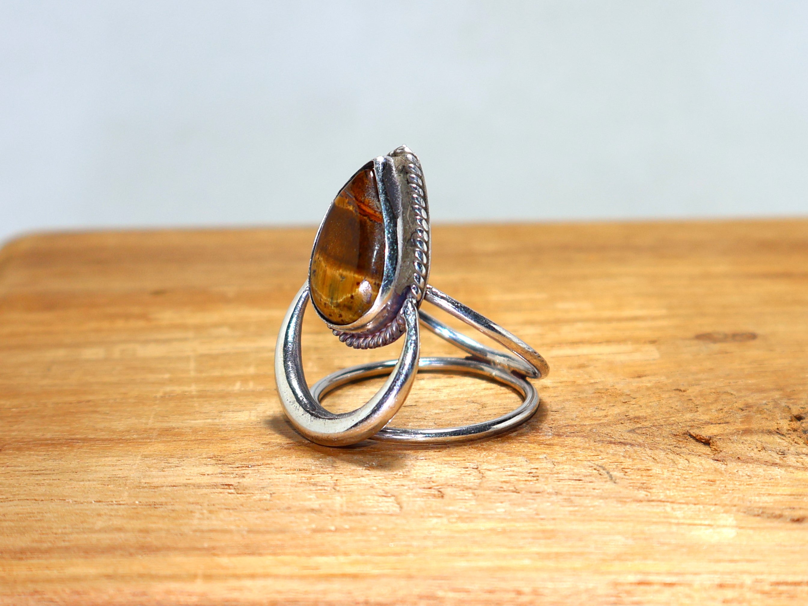 Teardrop Tigerauge Silberring Gelber Edelsteinring Handgemachter Ring 925 Sterling Silber Ring Geburtssteinring Geschenk für Ihn