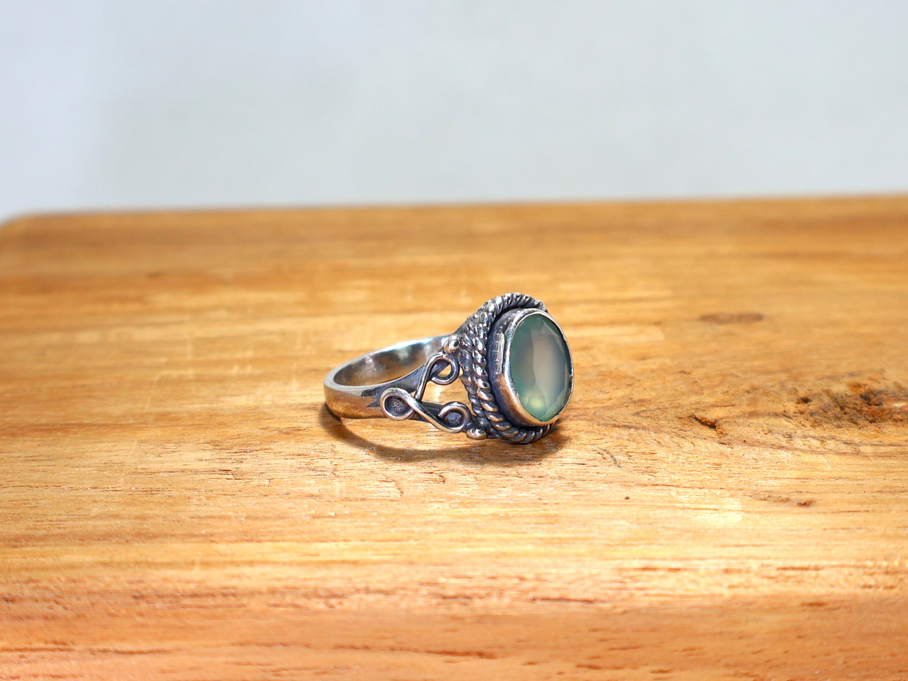 Geslepen Aqua Chalcedoon Ring Handgemaakte Edelsteen Maart Geboortesteen Ring Blauwe Steen 925 Sterling Zilveren Ring Boho Ring Cadeau Voor Haar