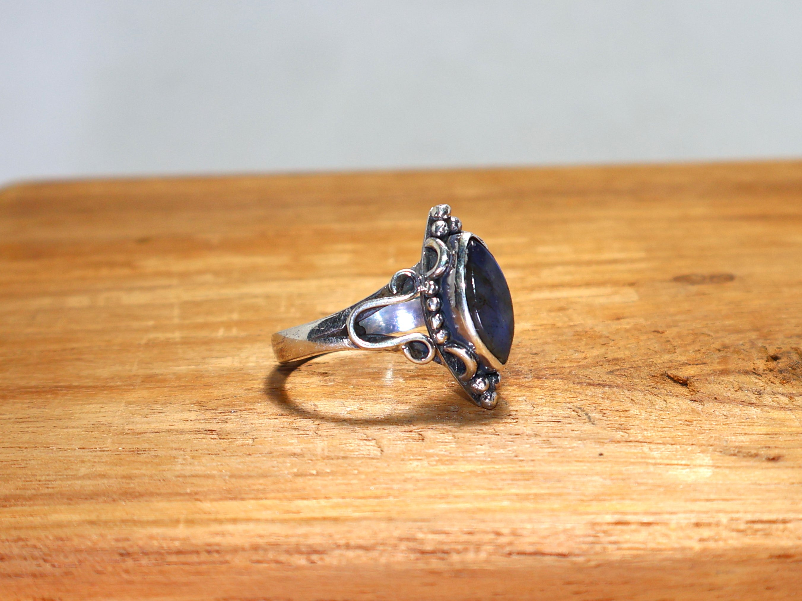 Marquise Labradorit Silberring 925 Sterling Silberring Handgefertigter Ring Blauer Feuer-Labradorit Natur Edelsteinring Designer-Ring