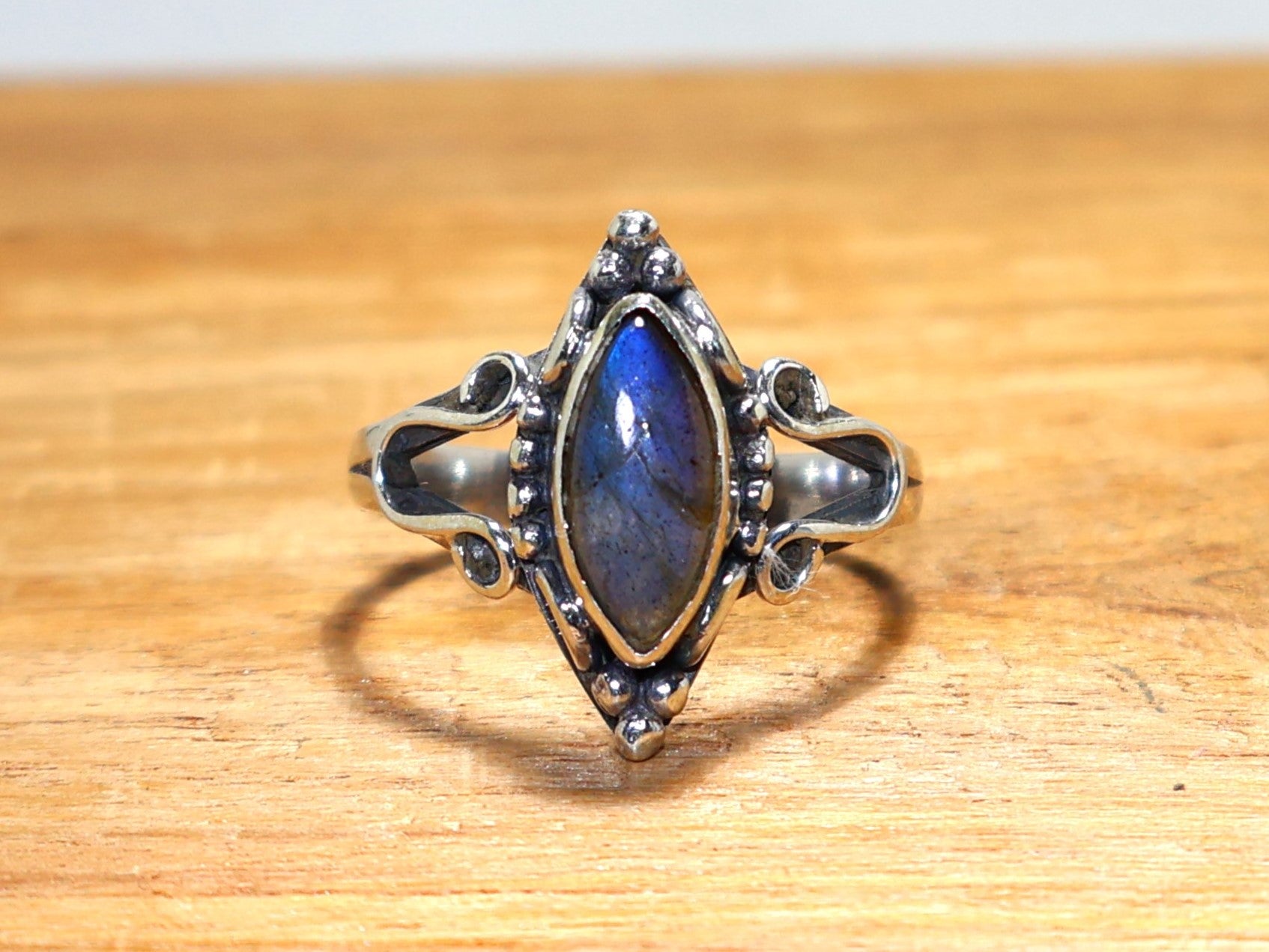 Marquise Labradorit Silberring 925 Sterling Silberring Handgefertigter Ring Blauer Feuer-Labradorit Natur Edelsteinring Designer-Ring