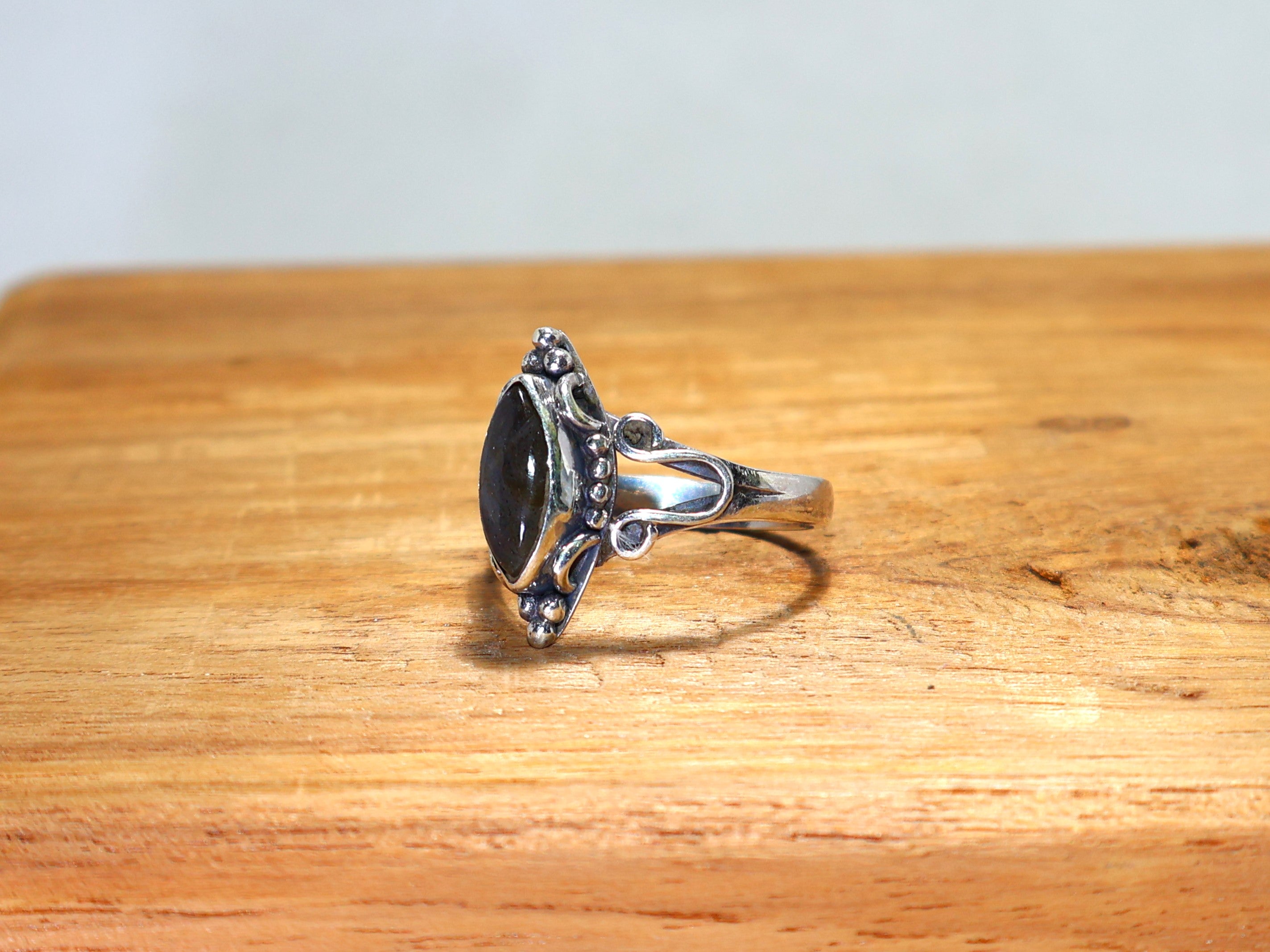 Marquise Labradorit Silberring 925 Sterling Silberring Handgefertigter Ring Blauer Feuer-Labradorit Natur Edelsteinring Designer-Ring