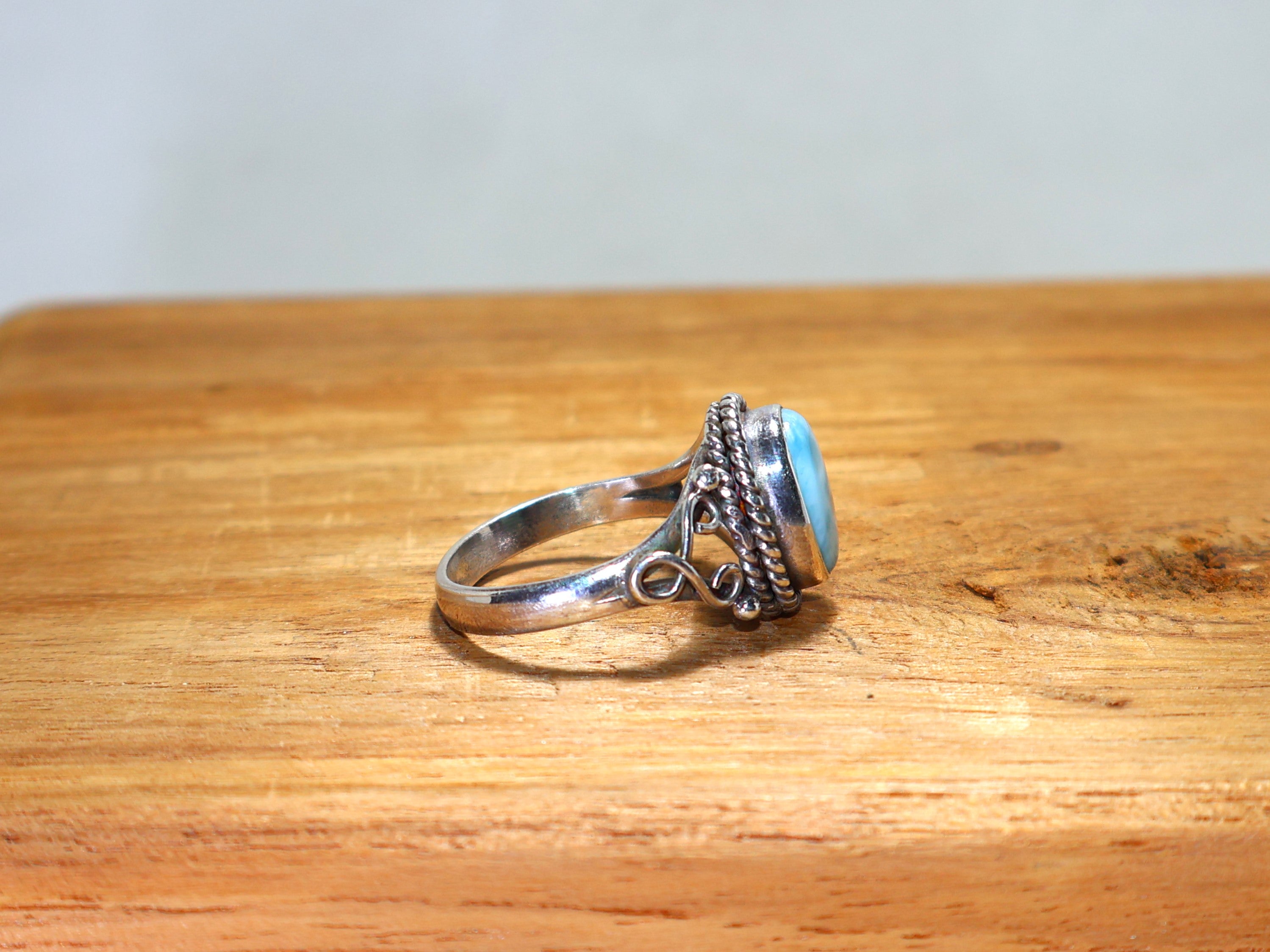 Natürlicher Larimar Ring 925 Sterling Silber Ring Oval Geformter Blauer Edelstein Ring Handgefertigter Ring Geschenk Für Sie