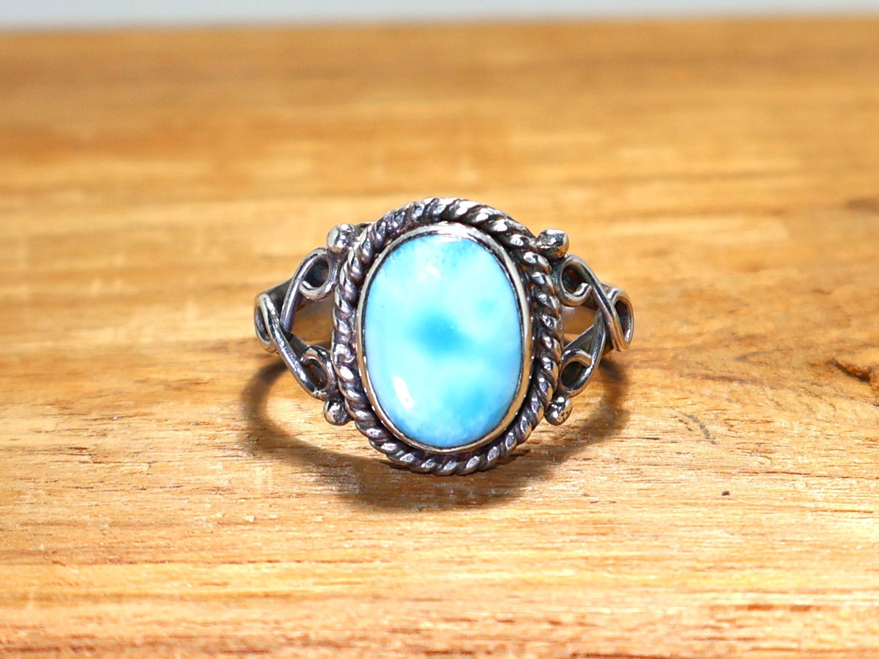 Natürlicher Larimar Ring 925 Sterling Silber Ring Oval Geformter Blauer Edelstein Ring Handgefertigter Ring Geschenk Für Sie