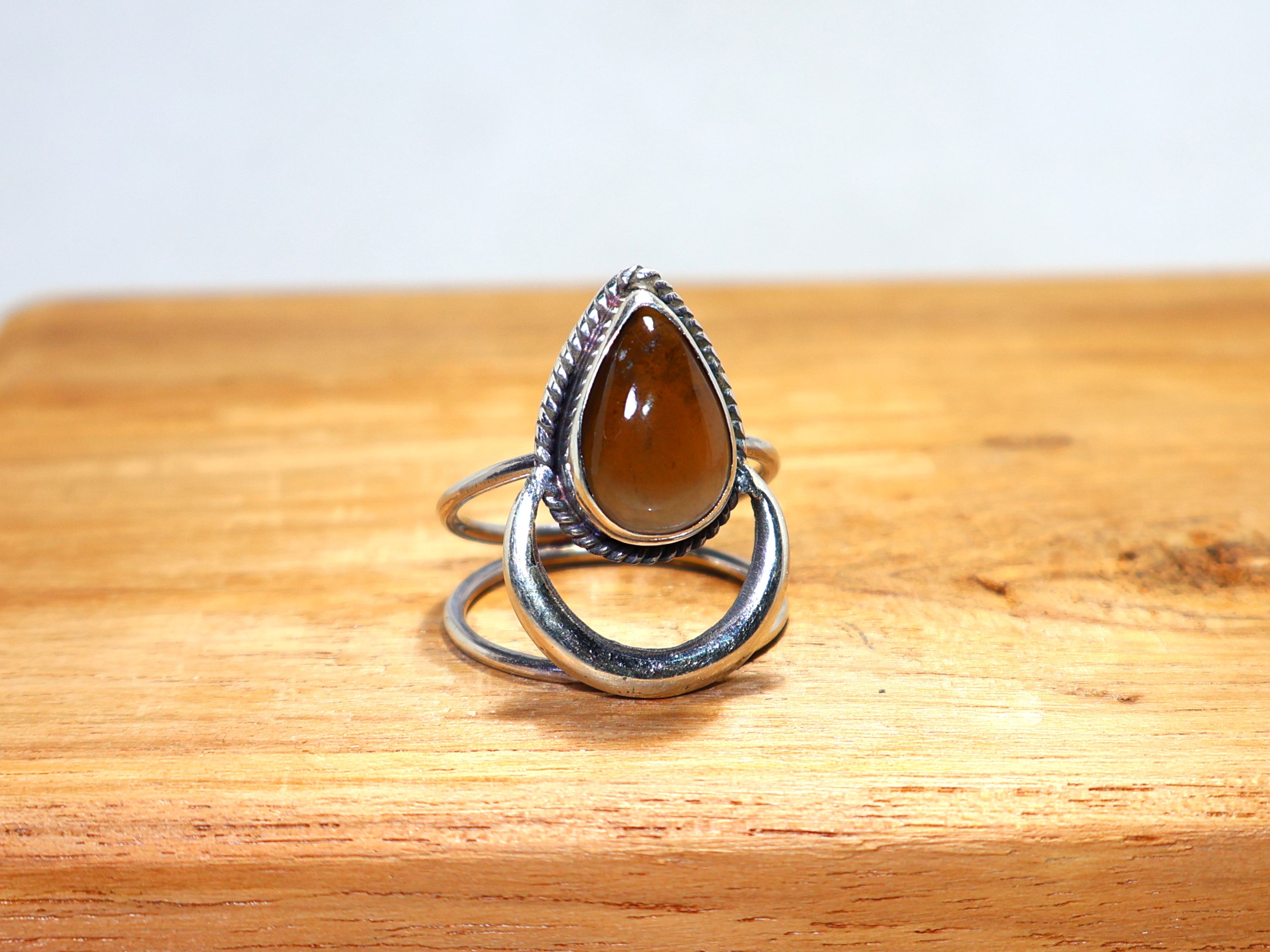 Tropfenförmiger Rauchquarz-Ring, Brauner Stein, 925 Sterling Silber Ring, handgefertigter Ring, Geburtssteinring, Natur-Edelstein-Ring