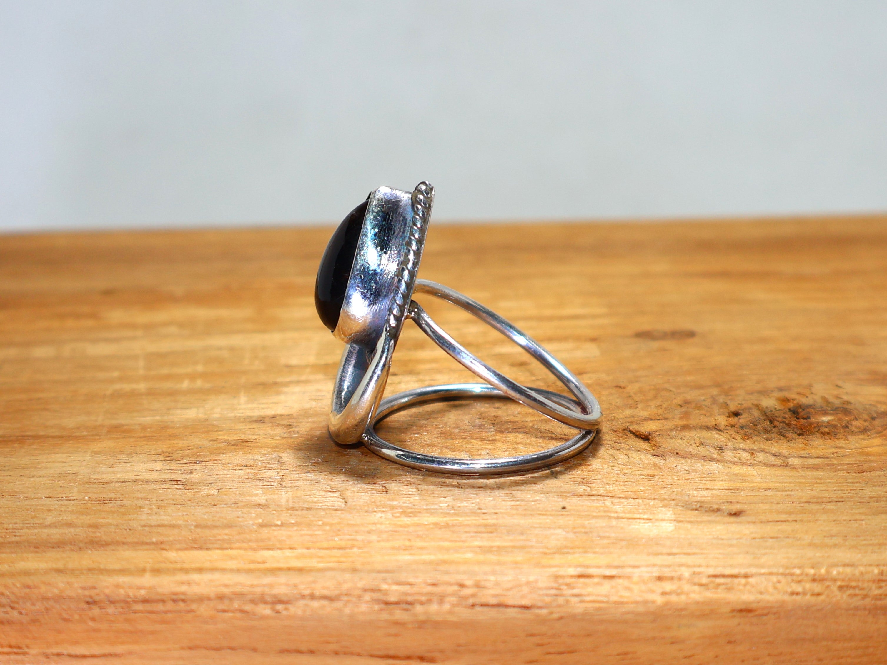 Tropfenförmiger Rauchquarz-Ring, Brauner Stein, 925 Sterling Silber Ring, handgefertigter Ring, Geburtssteinring, Natur-Edelstein-Ring