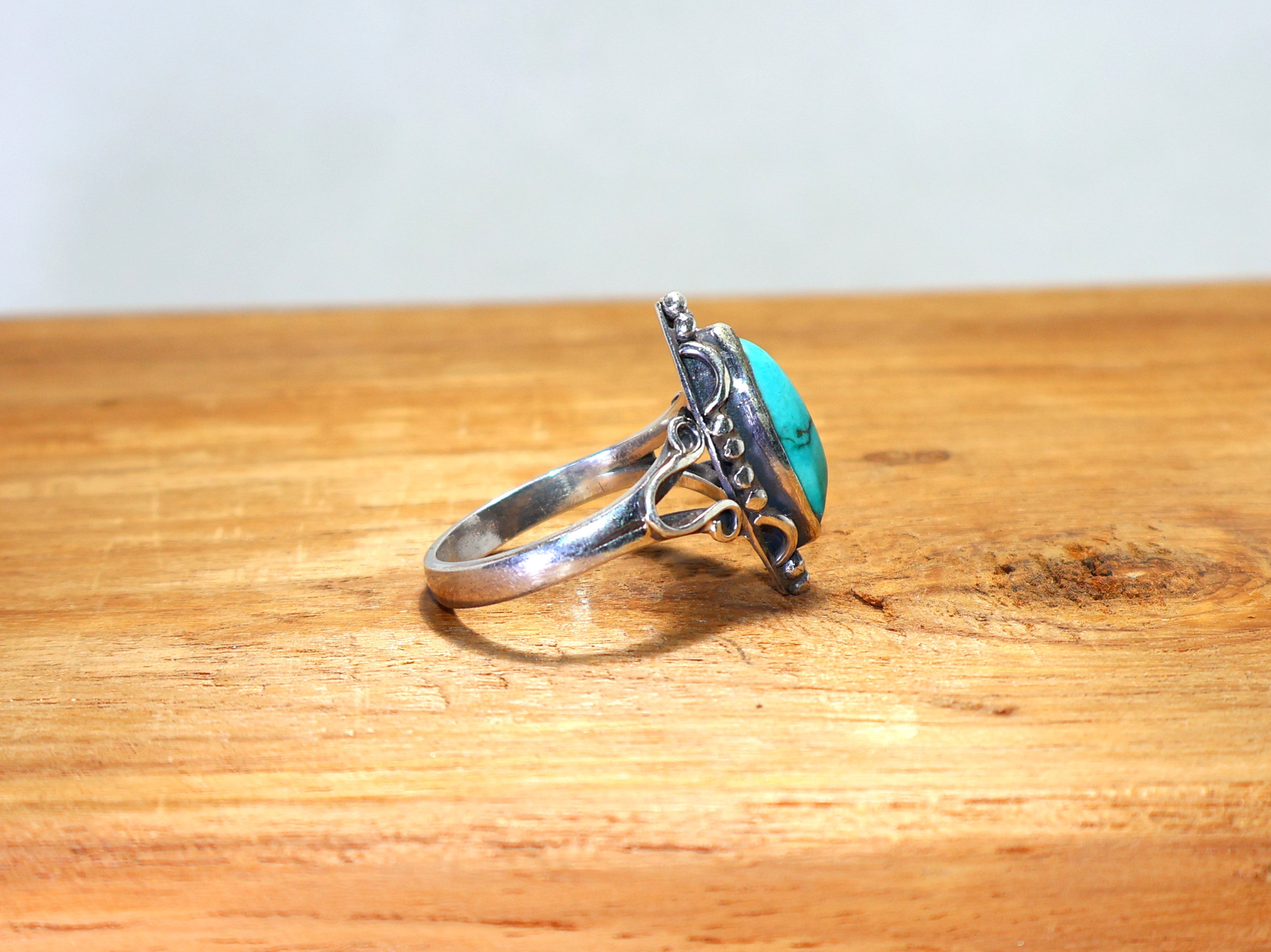 Navette-förmiger Türkisring 925 Sterling Silber Ring Handgefertigter grüner Edelstein Geschenk für sie Dezember Geburtssteinring