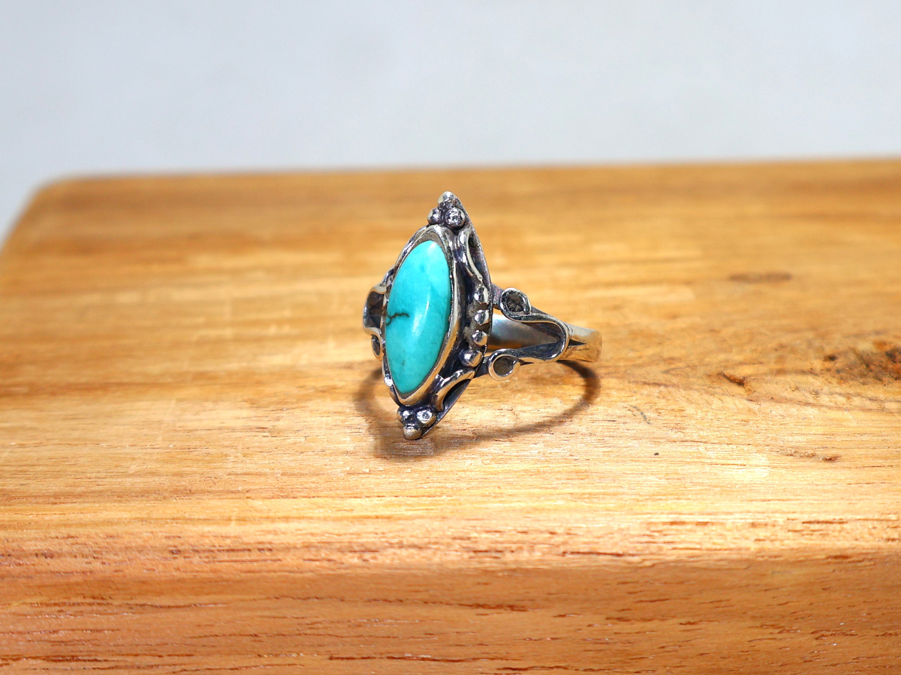 Navette-förmiger Türkisring 925 Sterling Silber Ring Handgefertigter grüner Edelstein Geschenk für sie Dezember Geburtssteinring