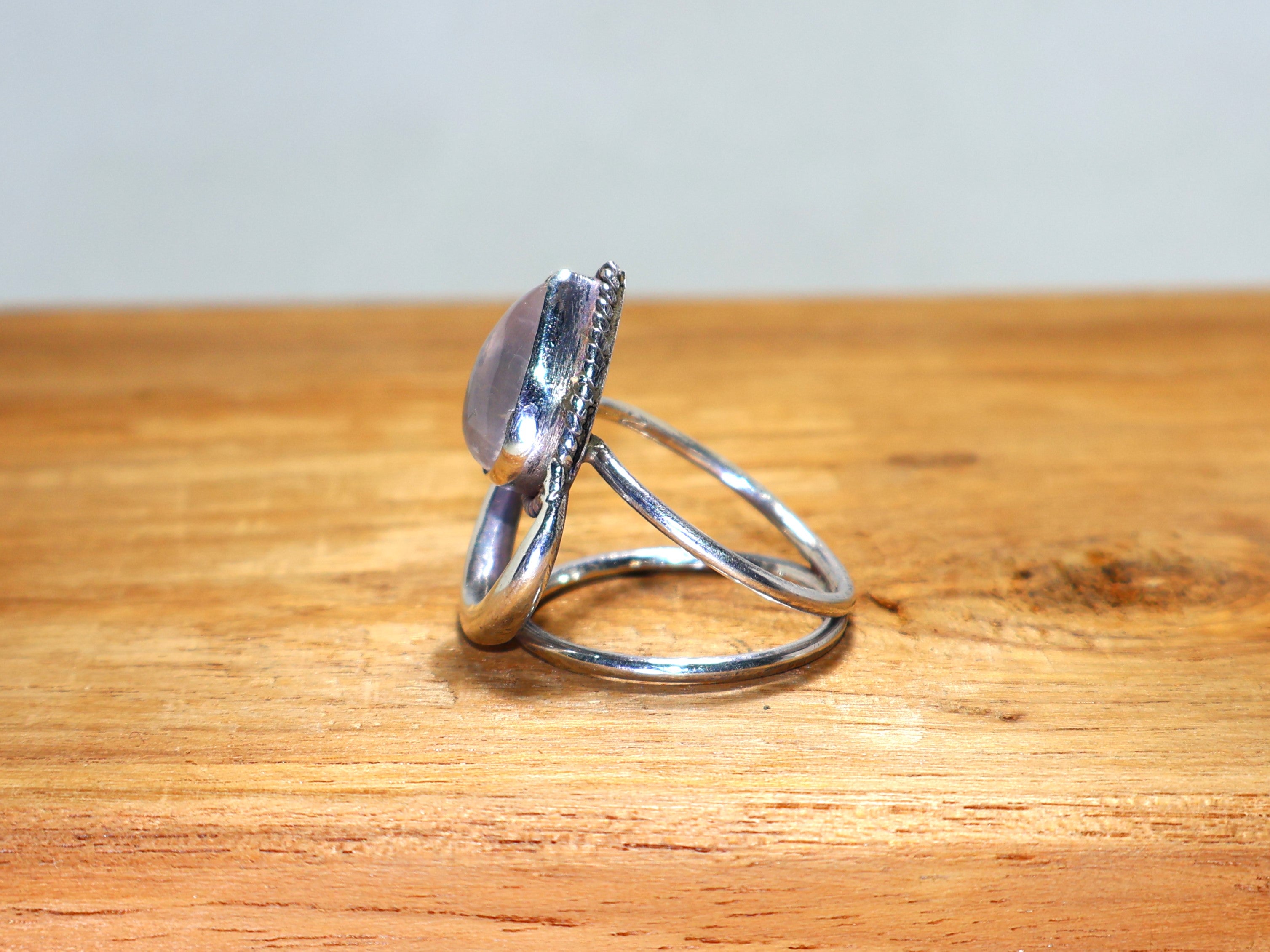 Natur Rosenquarz Ring 925 Sterling Silber Ring Handgemachter Januar Geburtsstein Ring Kristall Cabochon Ring Rosa Edelstein Ring