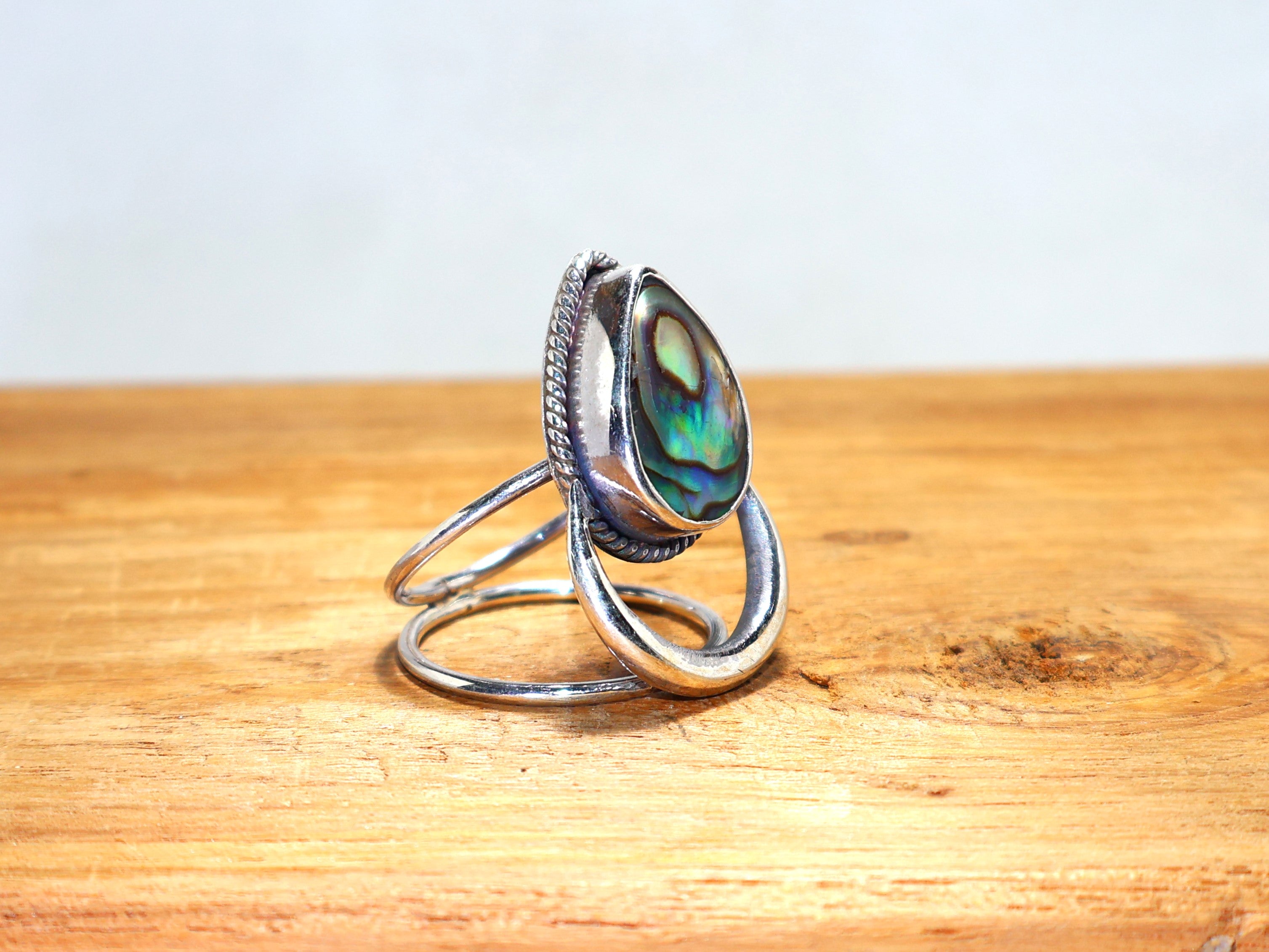 Tropfenförmiger Abalone-Muschelring 925 Sterlingsilber Ring Handgemachter Silberring Für Frauen Edelsteinring, Boho-Ring