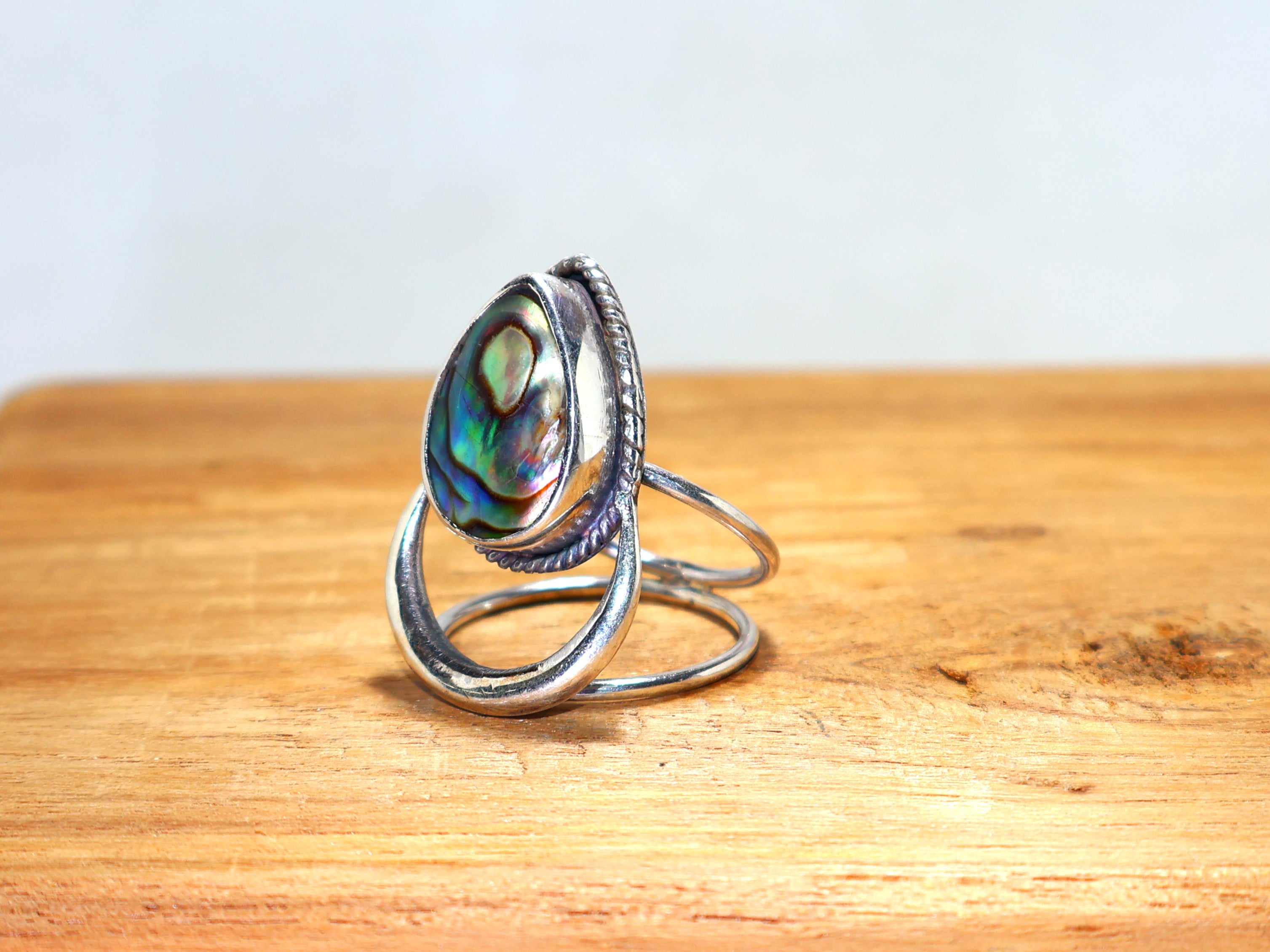 Tropfenförmiger Abalone-Muschelring 925 Sterlingsilber Ring Handgemachter Silberring Für Frauen Edelsteinring, Boho-Ring