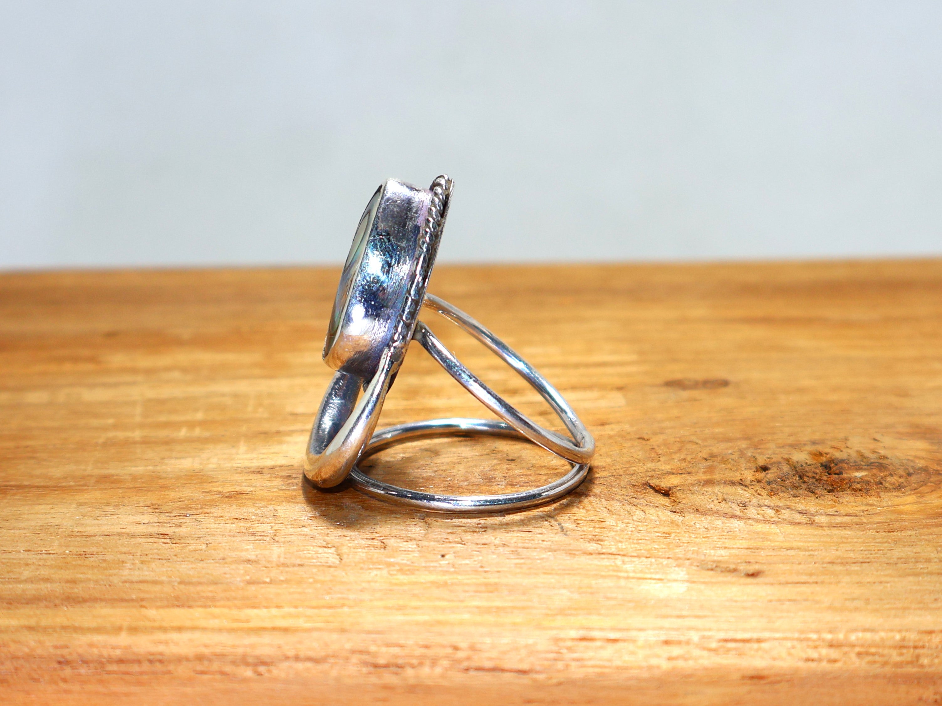 Tropfenförmiger Abalone-Muschelring 925 Sterlingsilber Ring Handgemachter Silberring Für Frauen Edelsteinring, Boho-Ring