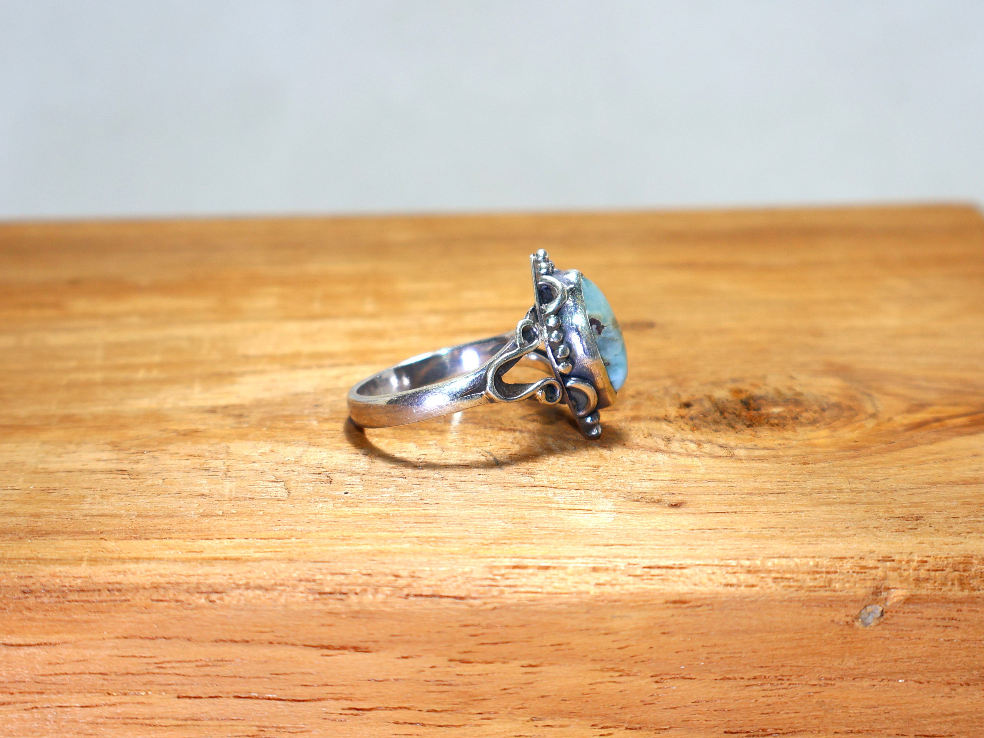 Natürlicher Larimar Ring 925 Sterling Silber Ring Marquise geschliffener Edelstein Ring Handgefertigter blauer Stein Ring