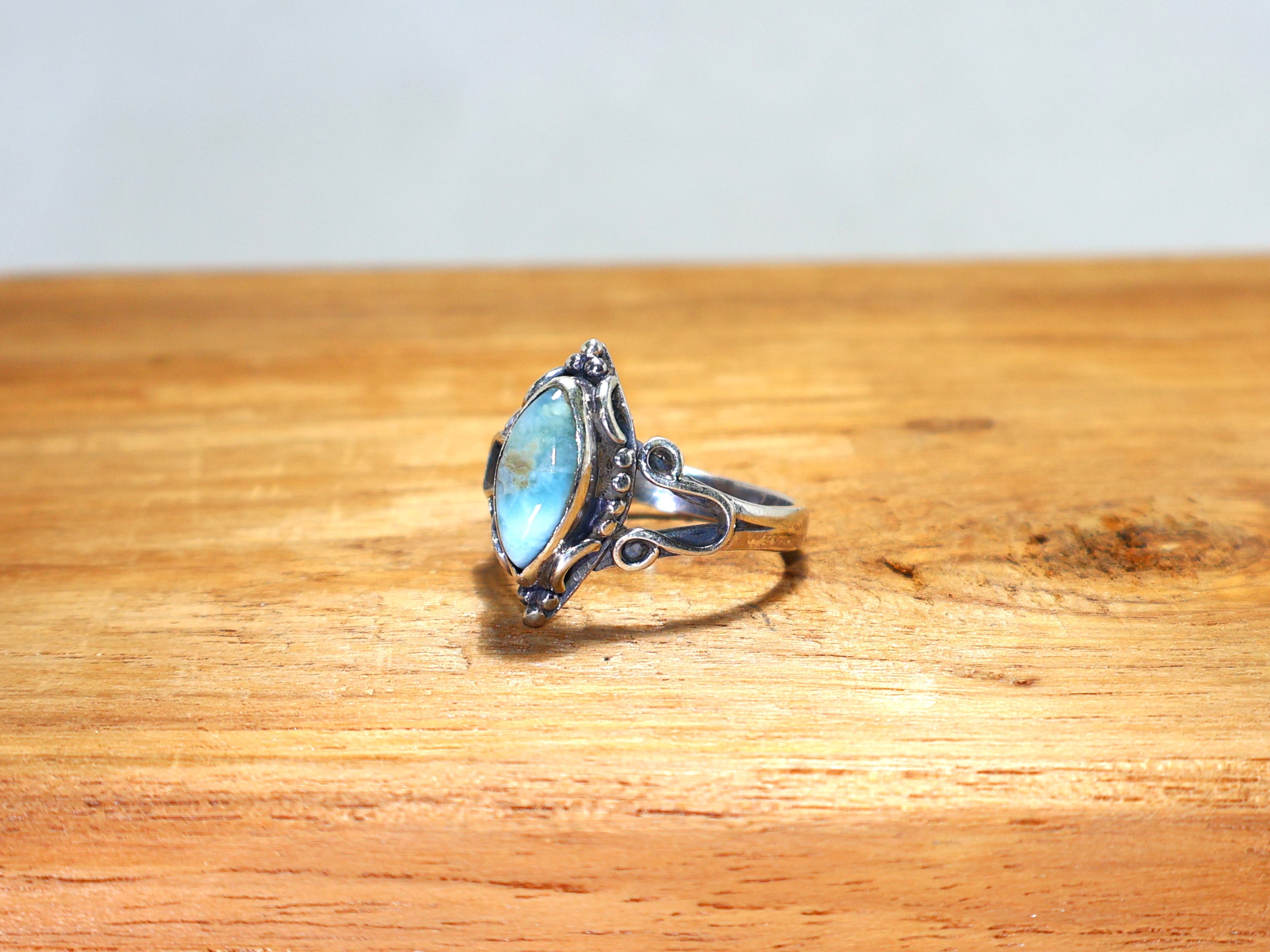 Natuurlijke Larimar Ring 925 Sterling Zilveren Ring Marquise Geslepen Edelsteen Ring Handgemaakte Blauwe Steen Ring