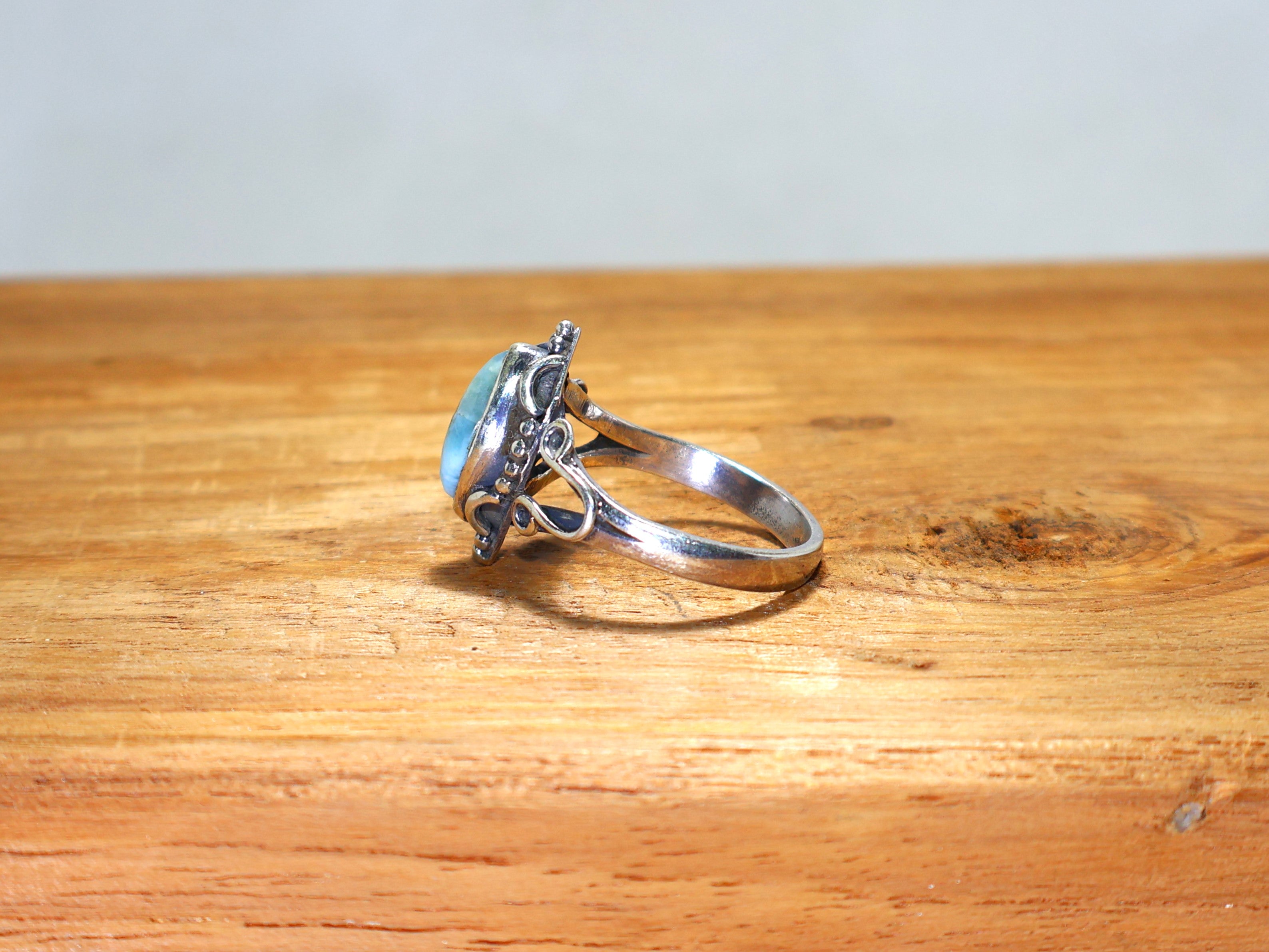 Natuurlijke Larimar Ring 925 Sterling Zilveren Ring Marquise Geslepen Edelsteen Ring Handgemaakte Blauwe Steen Ring