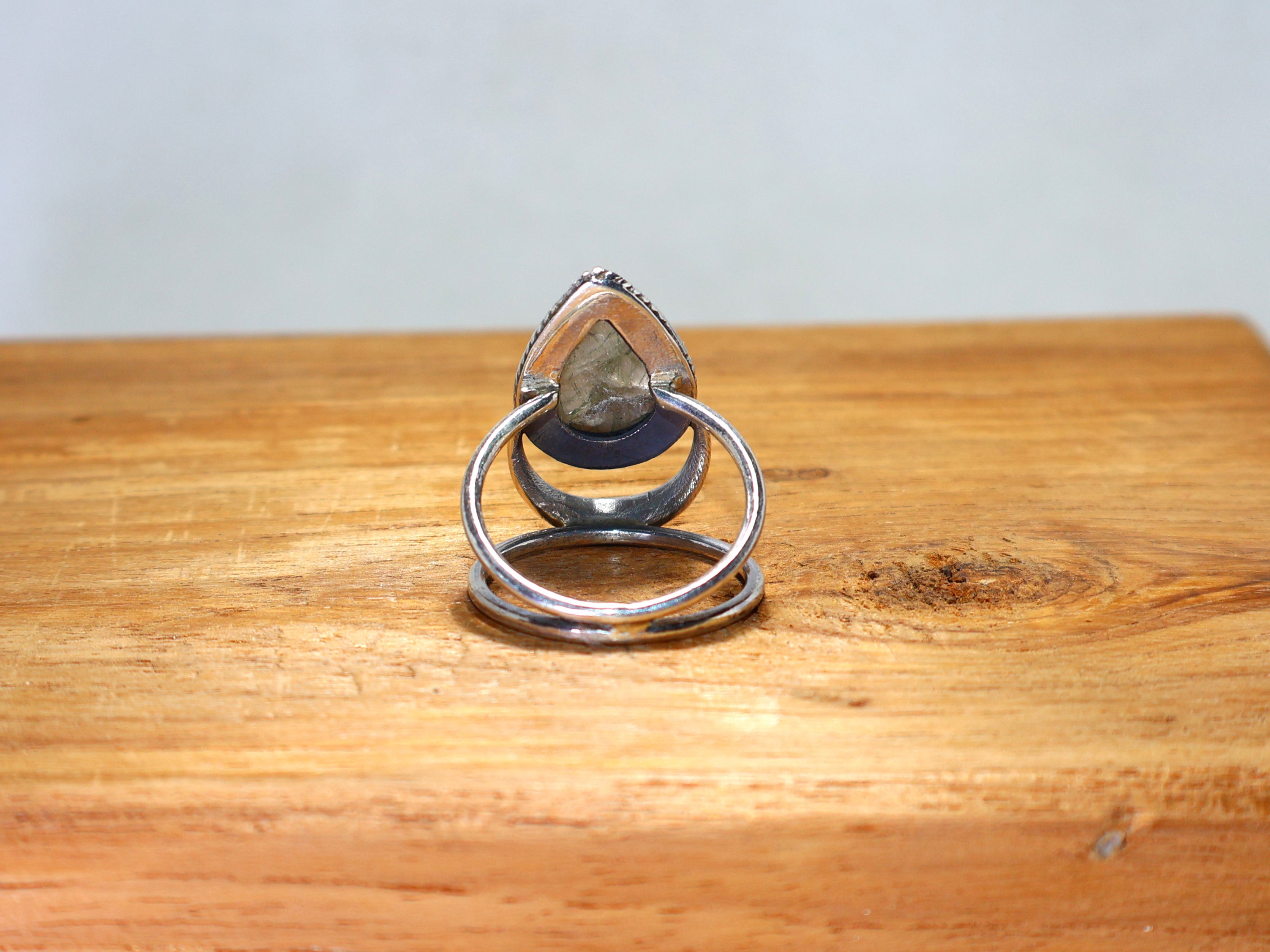 Schwarzer Rutilquarz Edelstein Silberring 925 Sterling Silber Tropfenförmiger Edelsteinring Designer Handgemacht Damen Geschenk für Frauen Geburtssteinring