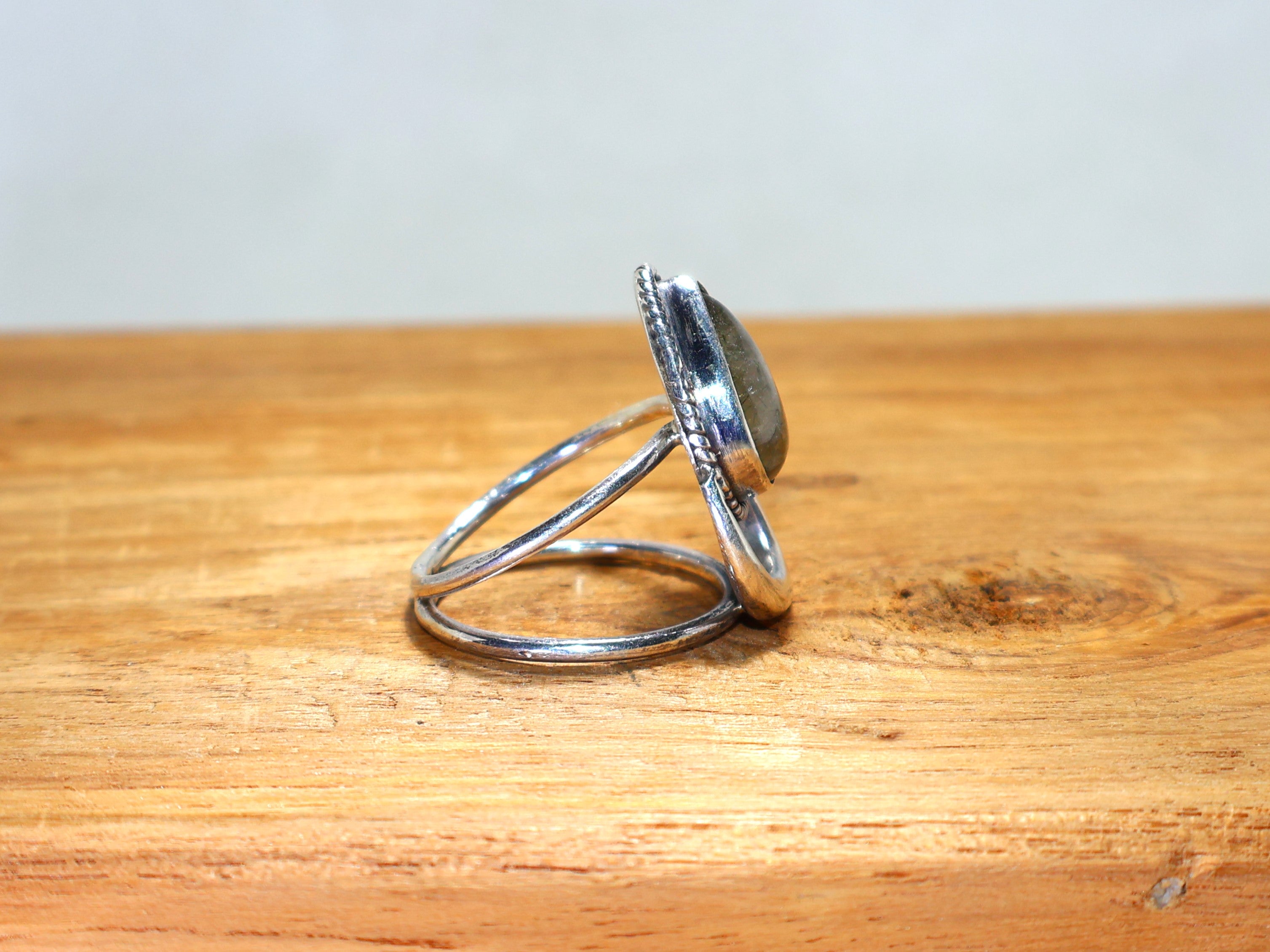 Schwarzer Rutilquarz Edelstein Silberring 925 Sterling Silber Tropfenförmiger Edelsteinring Designer Handgemacht Damen Geschenk für Frauen Geburtssteinring