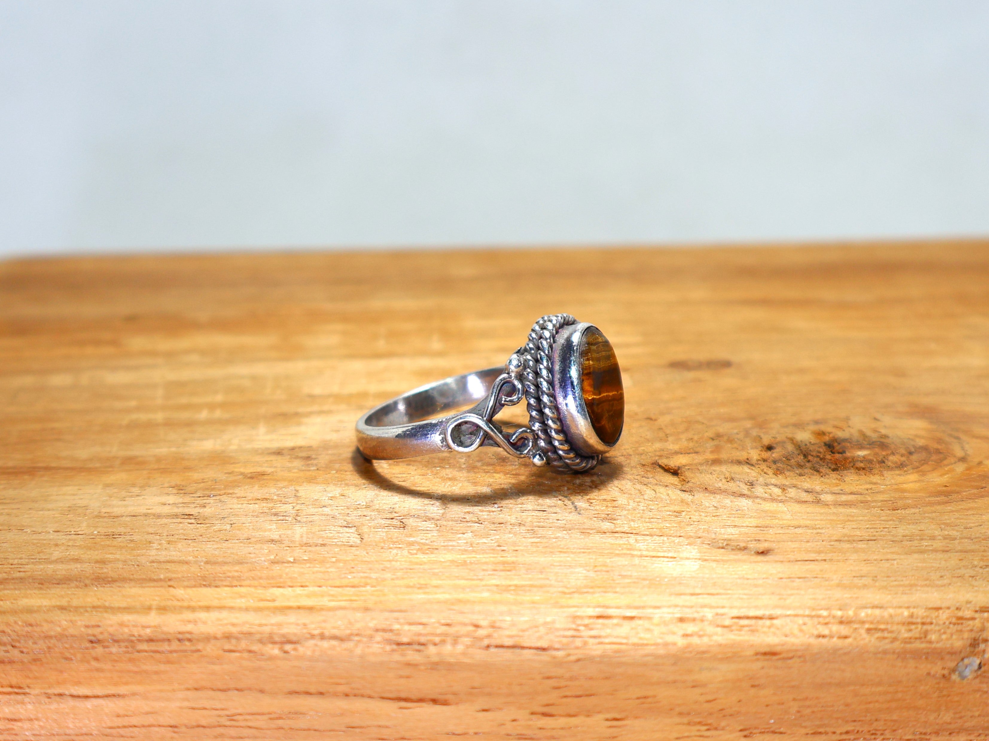 Natur Tigerauge Ring Boho Silberring Oval Cabochon Ring 925 Sterling Silber Handgemachter Gelber Edelsteinring Geschenk Für Sie