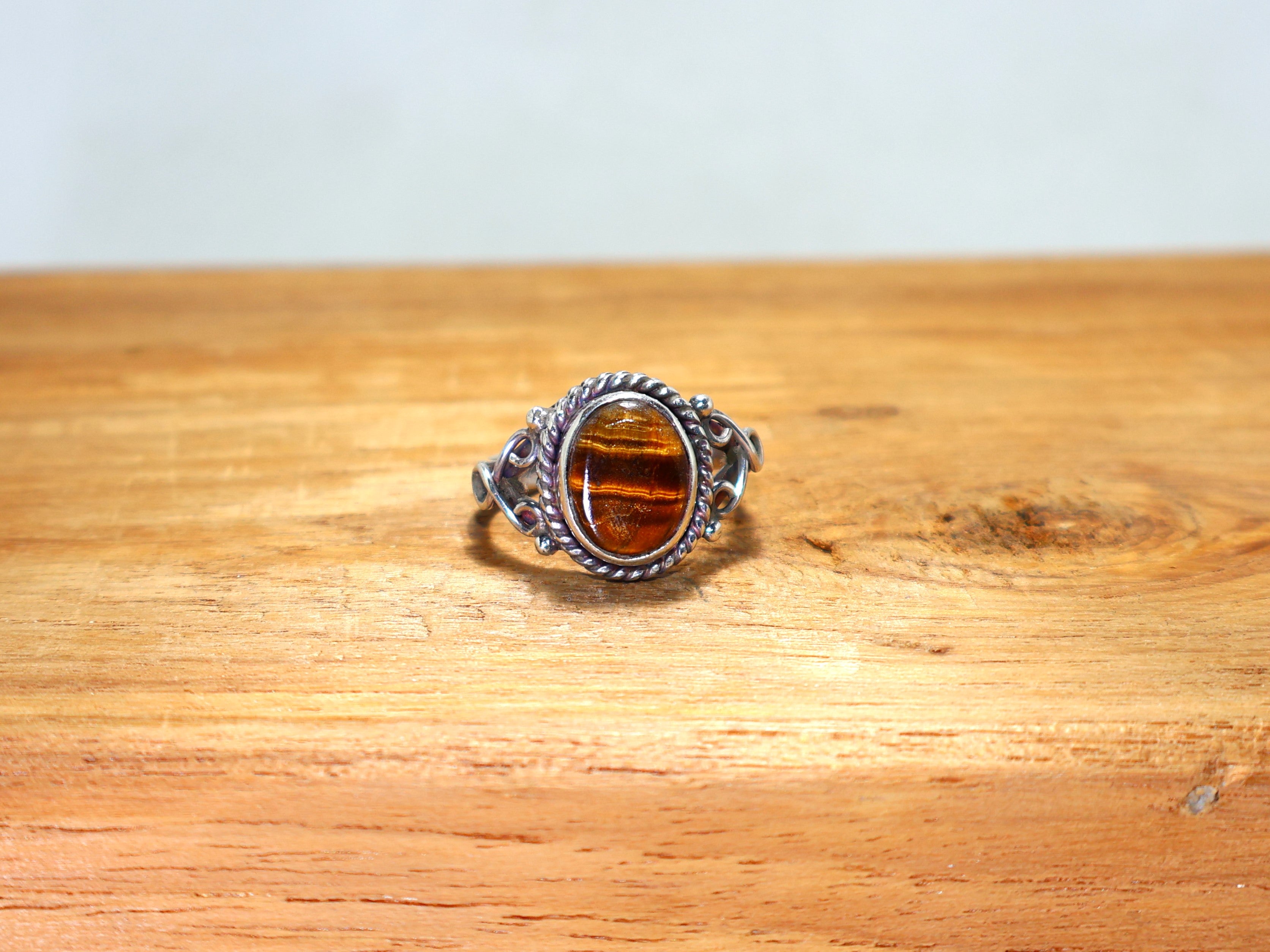 Natur Tigerauge Ring Boho Silberring Oval Cabochon Ring 925 Sterling Silber Handgemachter Gelber Edelsteinring Geschenk Für Sie