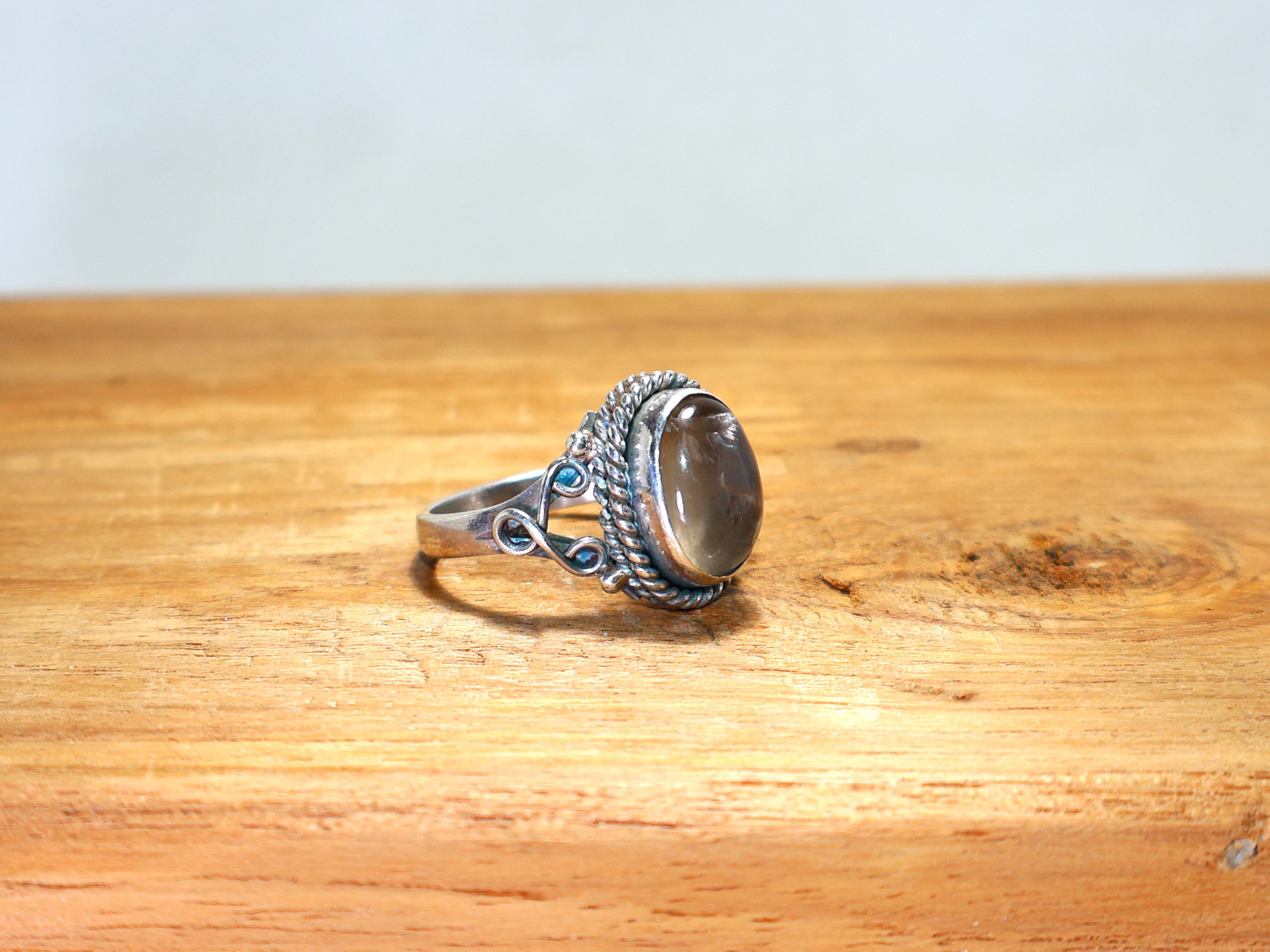 Natürlicher Rauchquarz Silberring Jubiläumsring Handgemachter Schmuck für Sie Edelsteinring 925 Sterlingsilberring