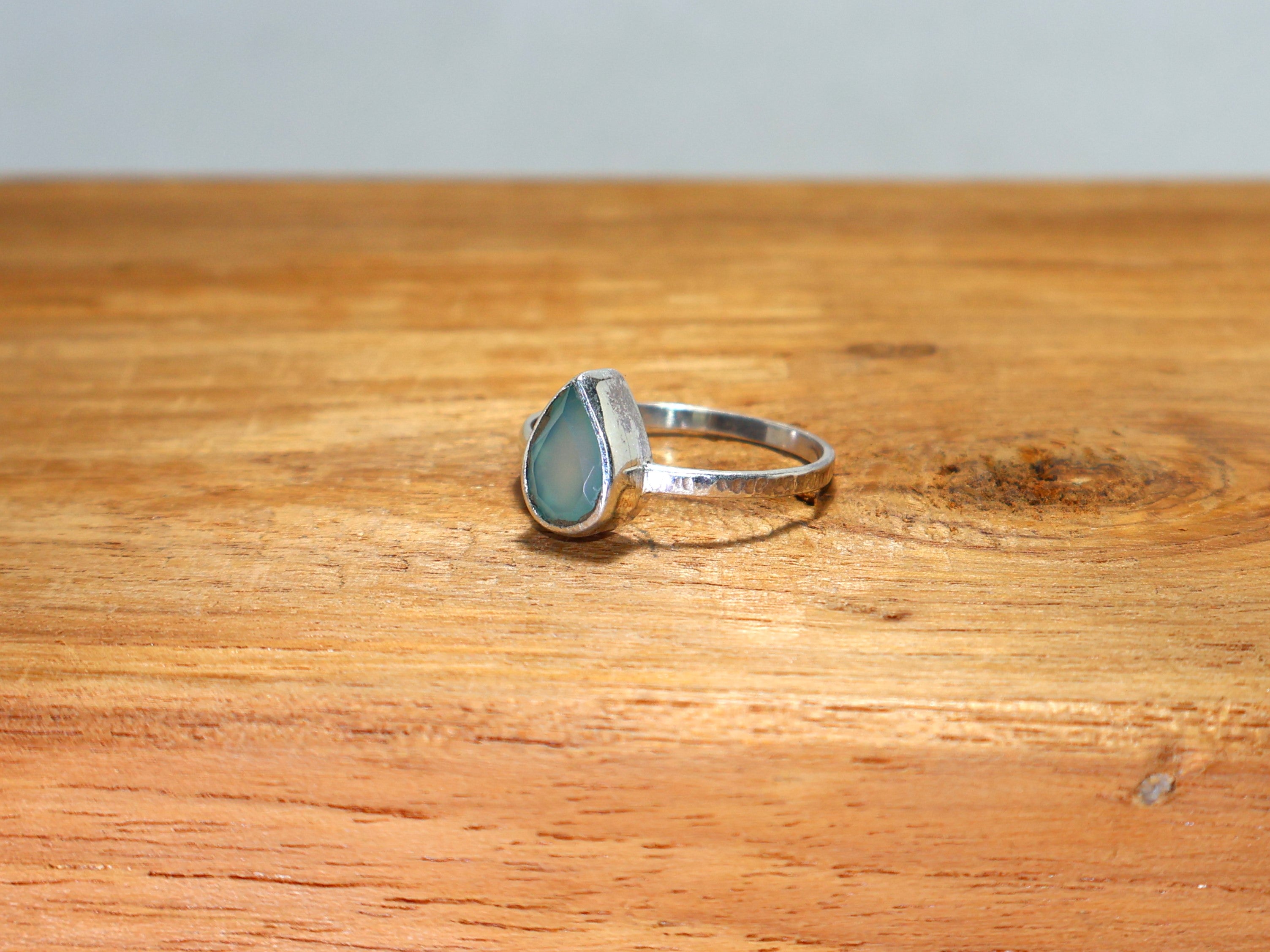 Aquamarin-Chalcedon-Ring 925 Sterling Silber Verlobungsring Geschenk für sie Stapelring Unisex Schmuck Handgemachter Ring