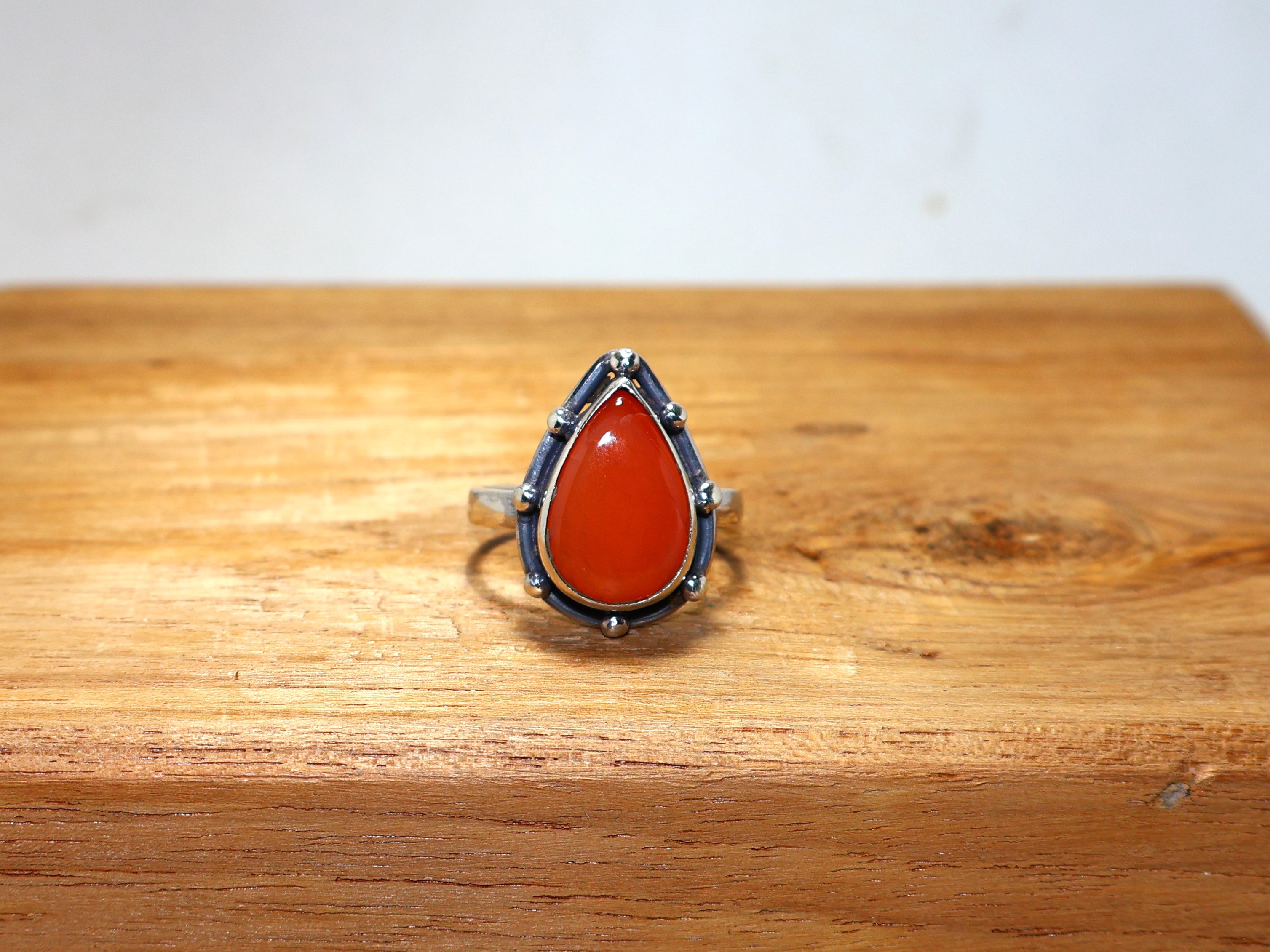 Natürlicher Orangen-Karneol-Ring, 925er Sterlingsilber-Ring, Statement-Ring, handgefertigter Ring, Geschenk für Sie, Birnen-Edelsteinring