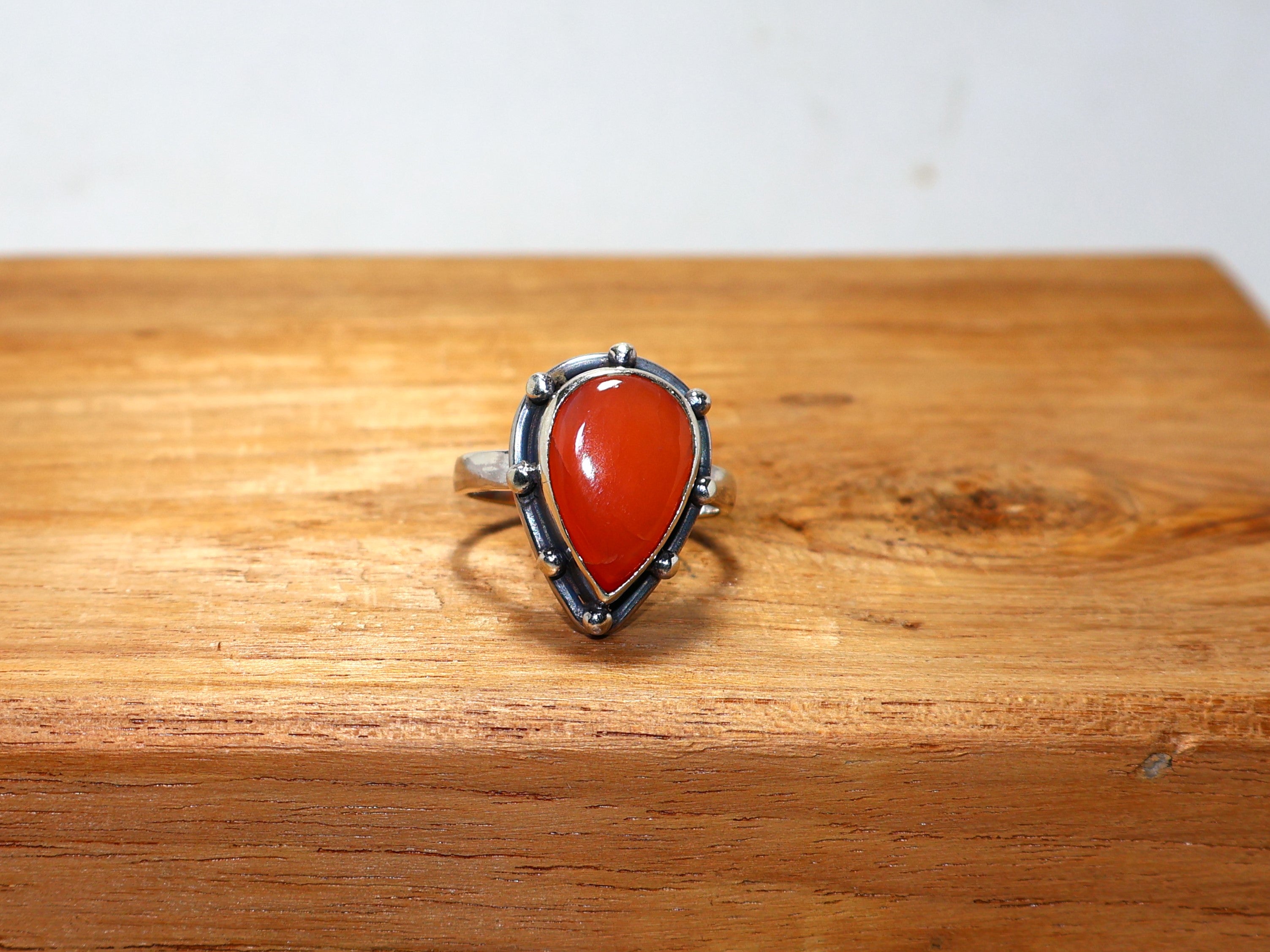 Natürlicher Orangen-Karneol-Ring, 925er Sterlingsilber-Ring, Statement-Ring, handgefertigter Ring, Geschenk für Sie, Birnen-Edelsteinring