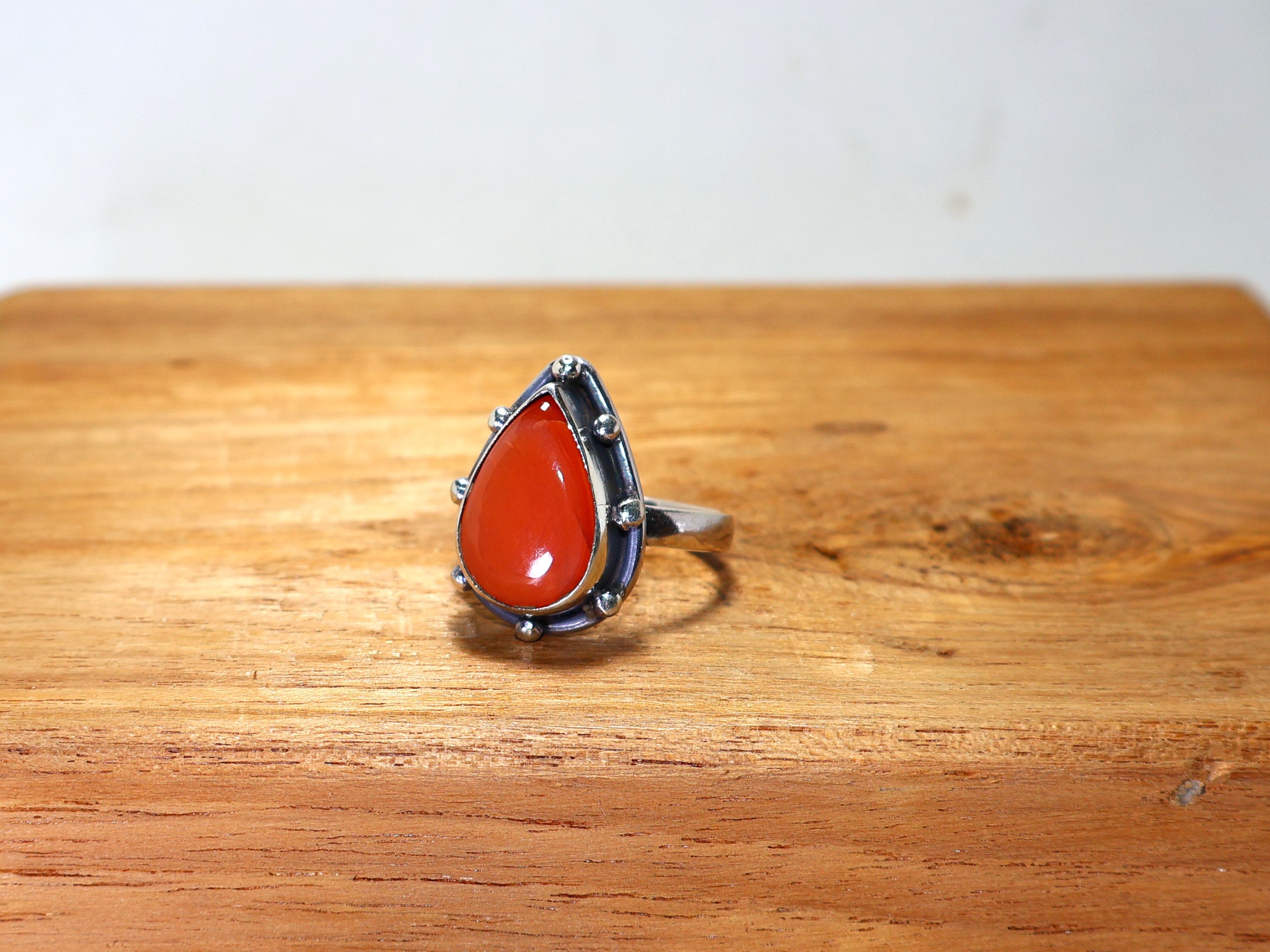 Natürlicher Orangen-Karneol-Ring, 925er Sterlingsilber-Ring, Statement-Ring, handgefertigter Ring, Geschenk für Sie, Birnen-Edelsteinring