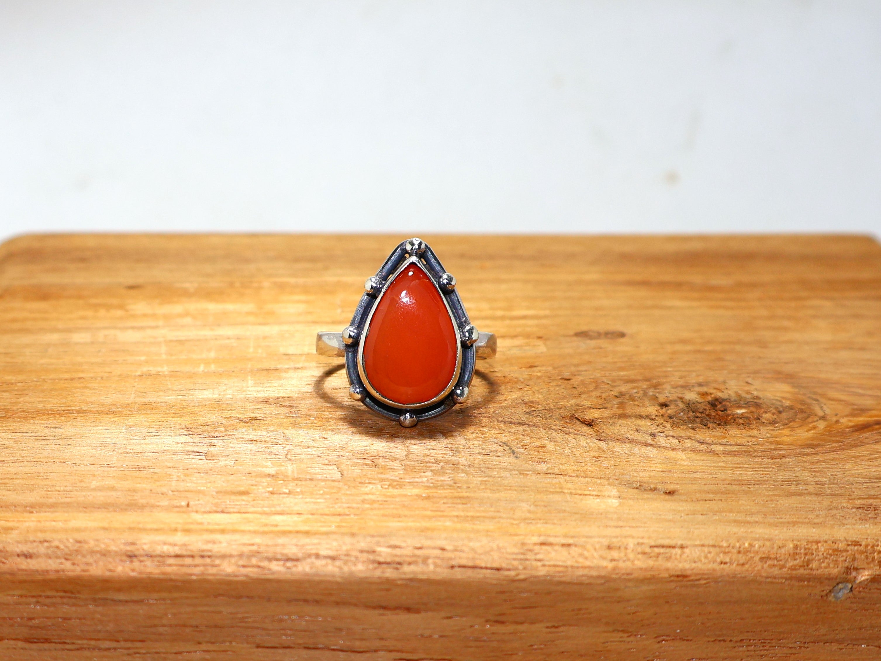 Natürlicher Orangen-Karneol-Ring, 925er Sterlingsilber-Ring, Statement-Ring, handgefertigter Ring, Geschenk für Sie, Birnen-Edelsteinring