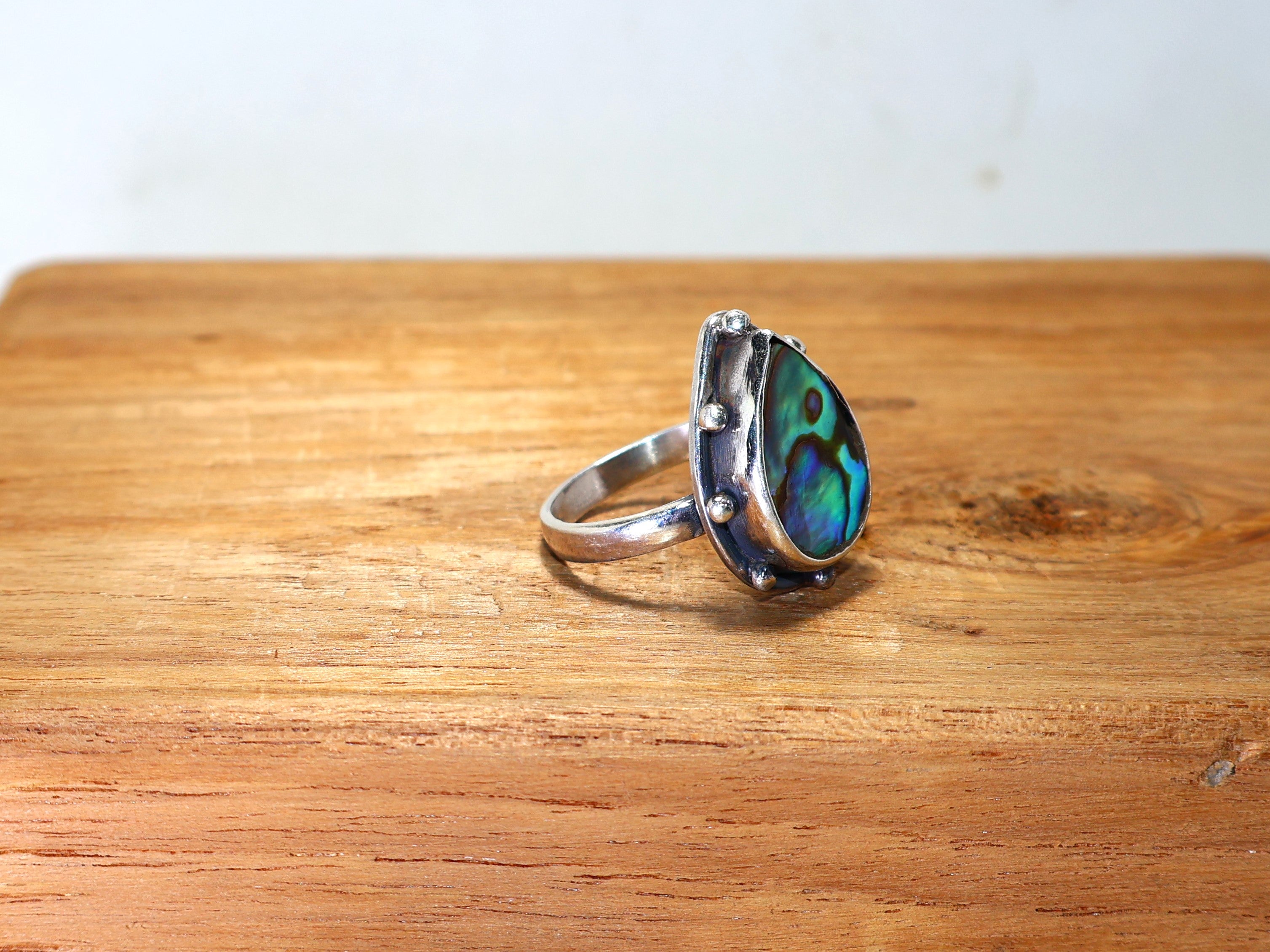 Abalone Muschel Ring 925 Sterling Silber Ring Handgefertigter Ring Tropfen Edelsteinring Versprechensring Einzigartiger Ring