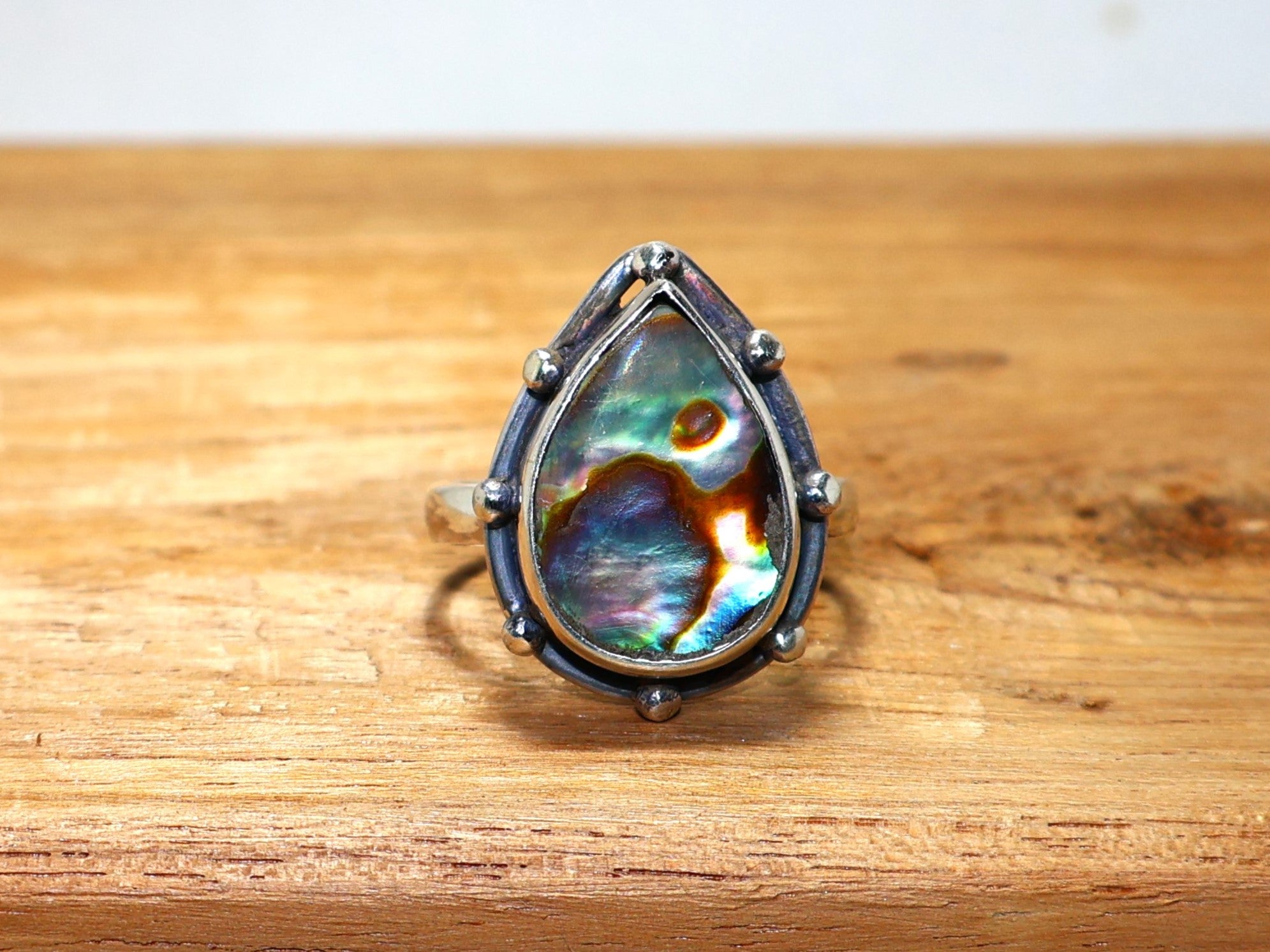 Abalone Muschel Ring 925 Sterling Silber Ring Handgefertigter Ring Tropfen Edelsteinring Versprechensring Einzigartiger Ring
