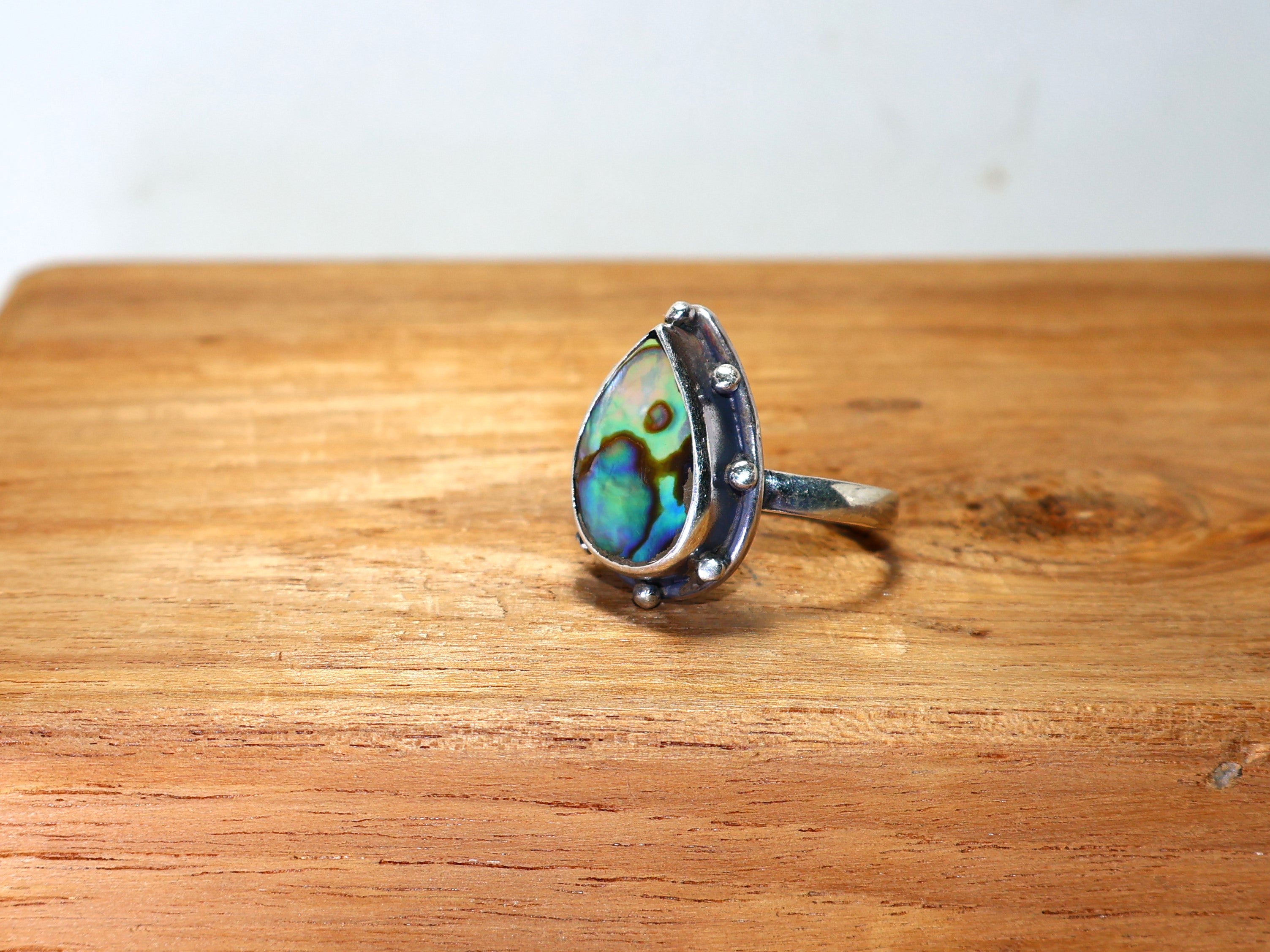 Abalone Muschel Ring 925 Sterling Silber Ring Handgefertigter Ring Tropfen Edelsteinring Versprechensring Einzigartiger Ring