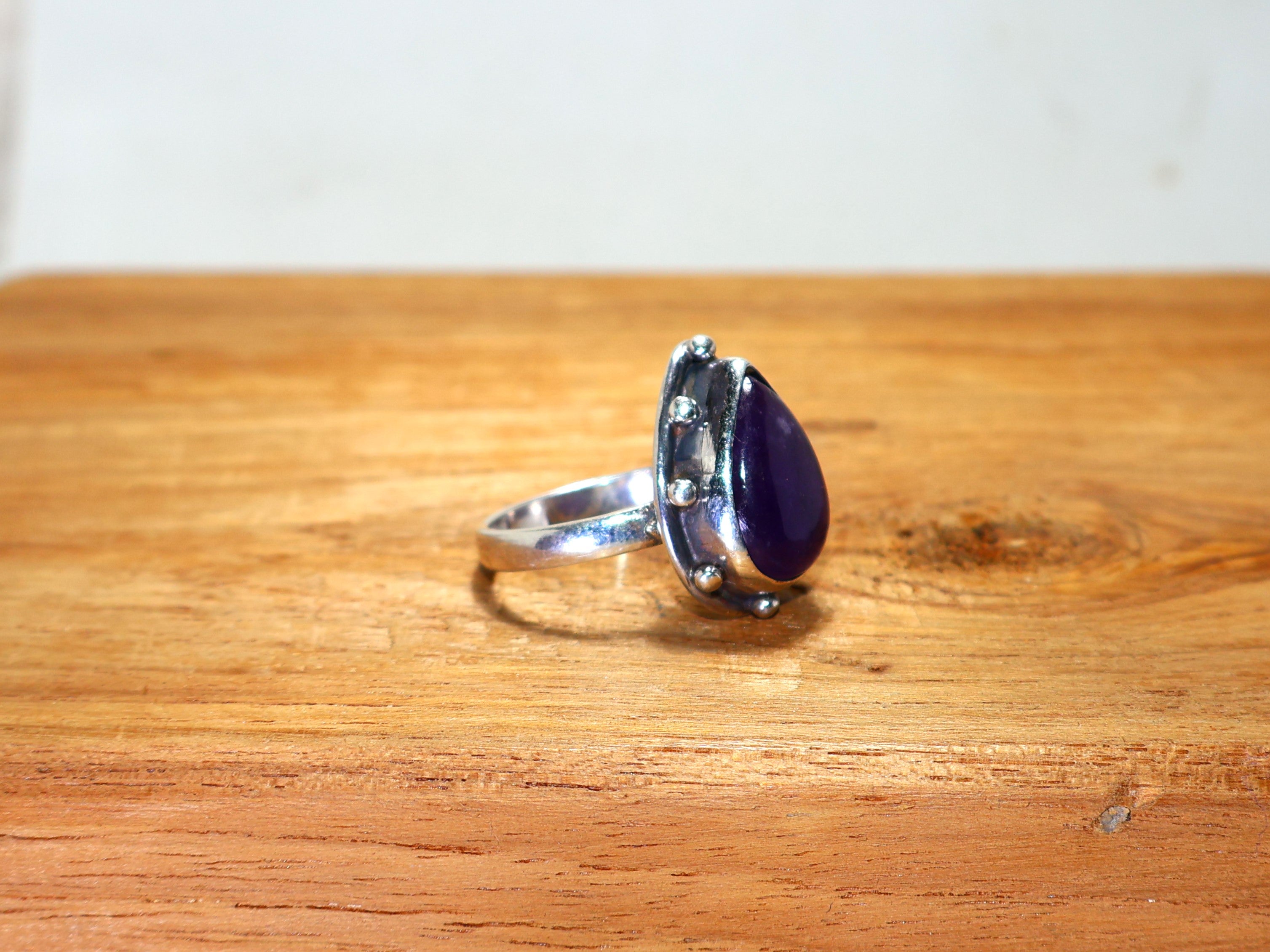 Paarse Amethist Ring 925 Sterling Zilveren Ring voor Vrouwen Handgemaakte Ring Peer Edelsteen Ring Unieke Ring Cadeau voor Haar Statement Ring Alledaagse Ring