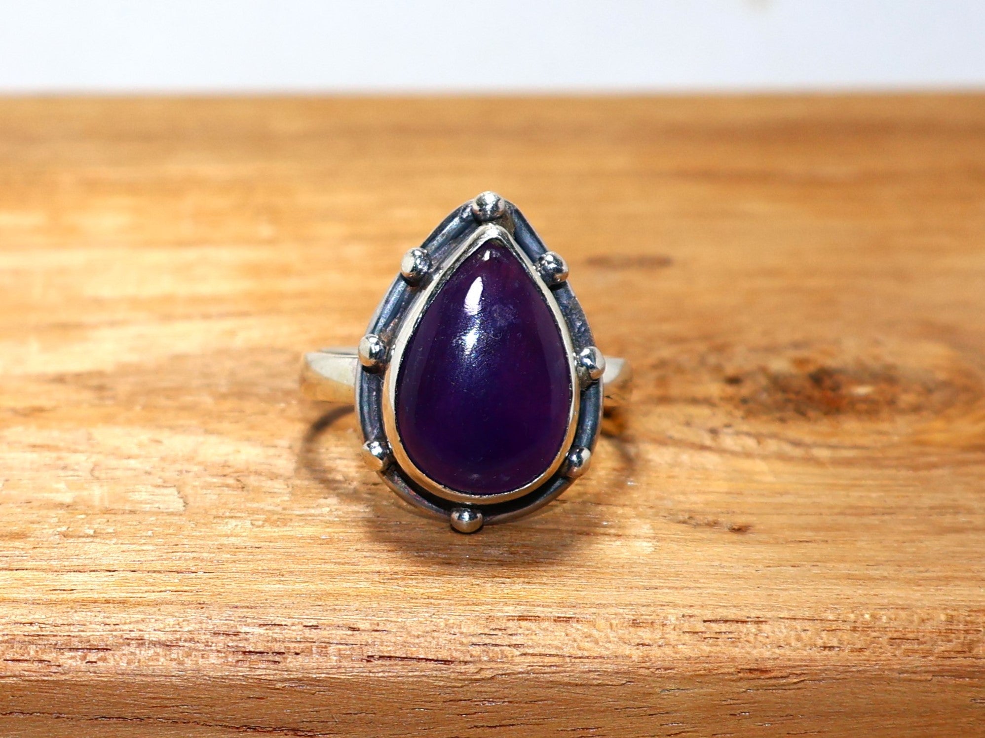 Paarse Amethist Ring 925 Sterling Zilveren Ring voor Vrouwen Handgemaakte Ring Peer Edelsteen Ring Unieke Ring Cadeau voor Haar Statement Ring Alledaagse Ring