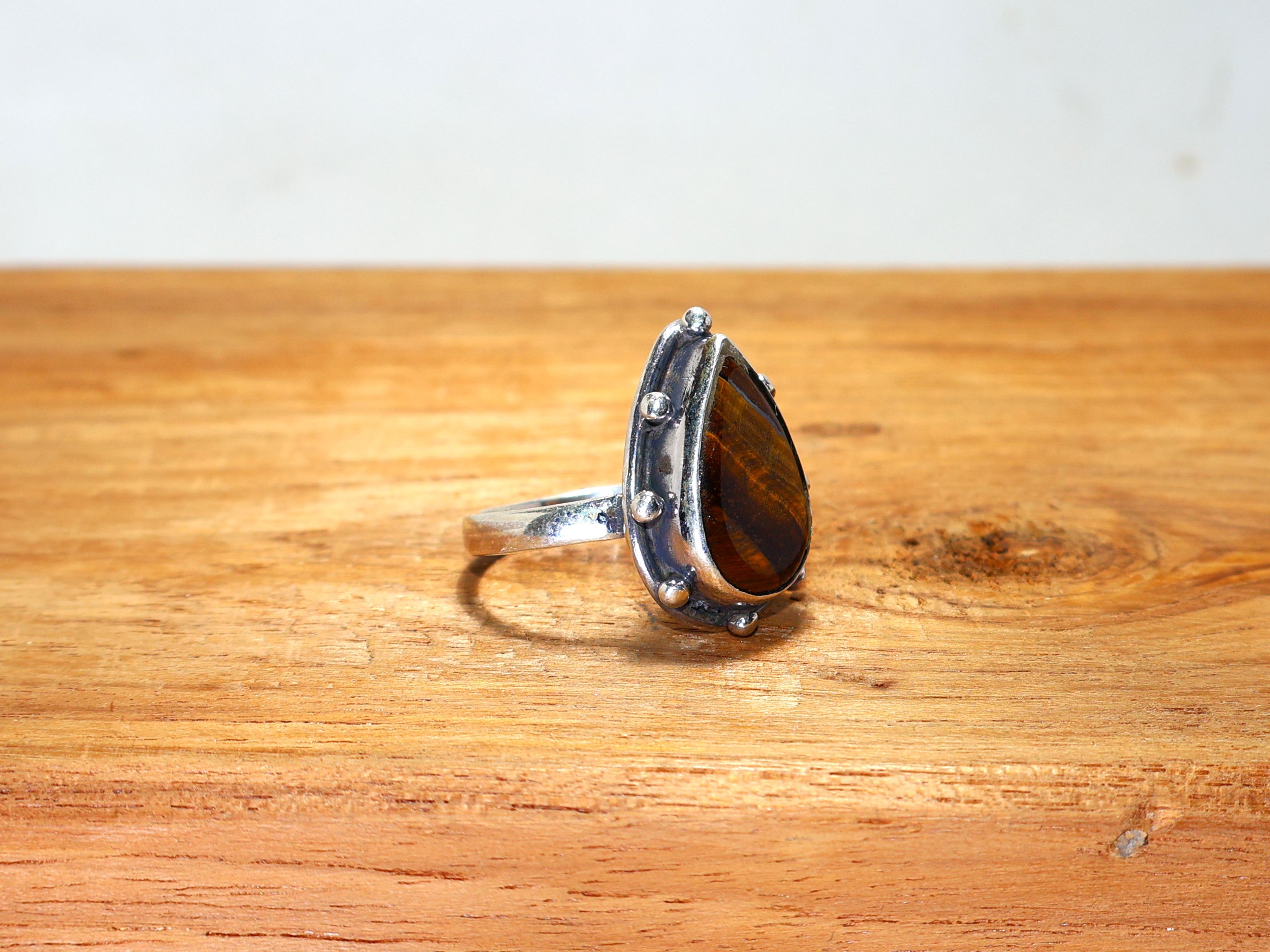 Natürlicher Tigerauge Ring Handgemachter Ring 925 Sterling Silber Ring Versprechensring Birnen-Edelstein Einzigartiger Ring