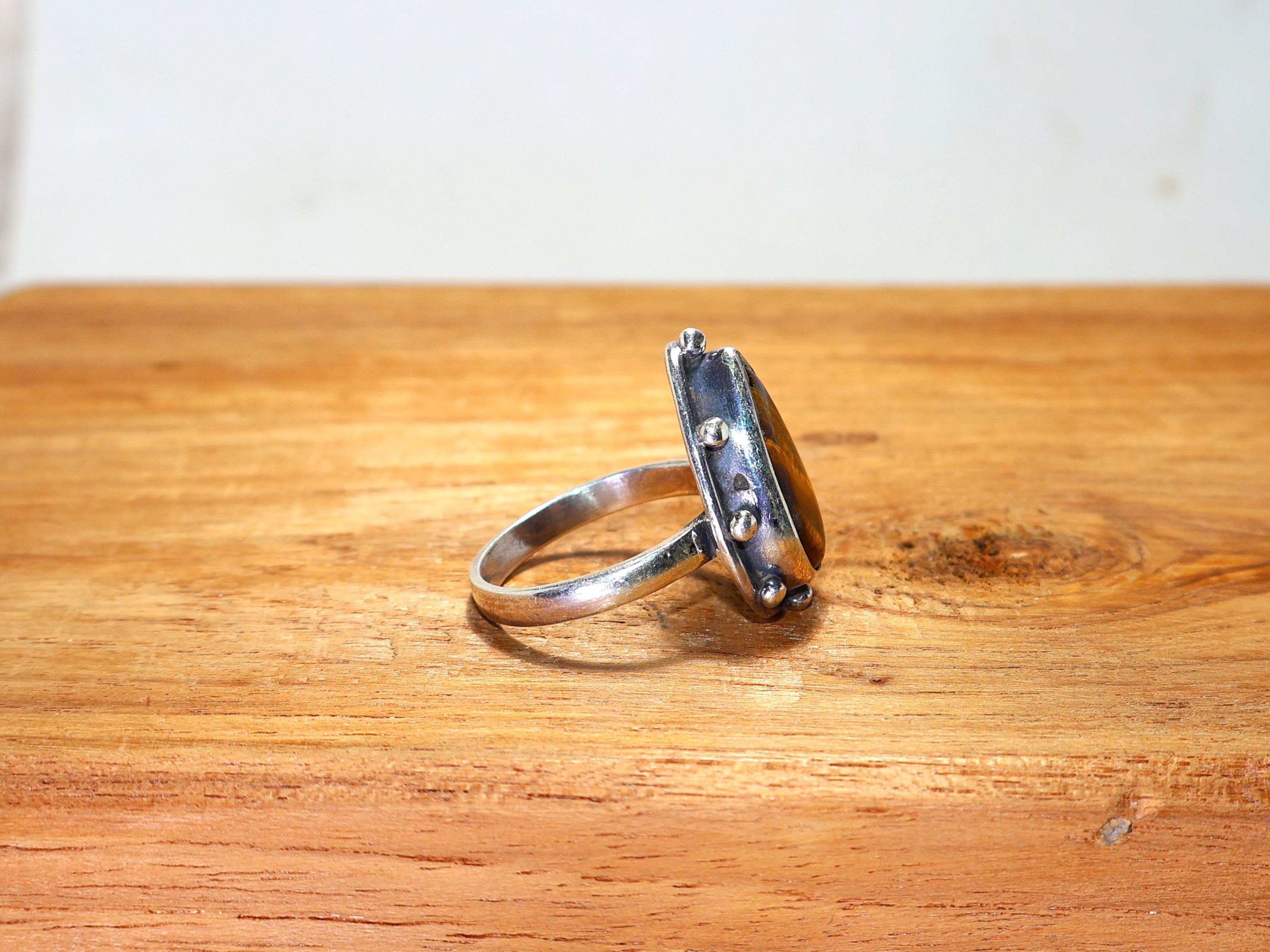 Natürlicher Tigerauge Ring Handgemachter Ring 925 Sterling Silber Ring Versprechensring Birnen-Edelstein Einzigartiger Ring