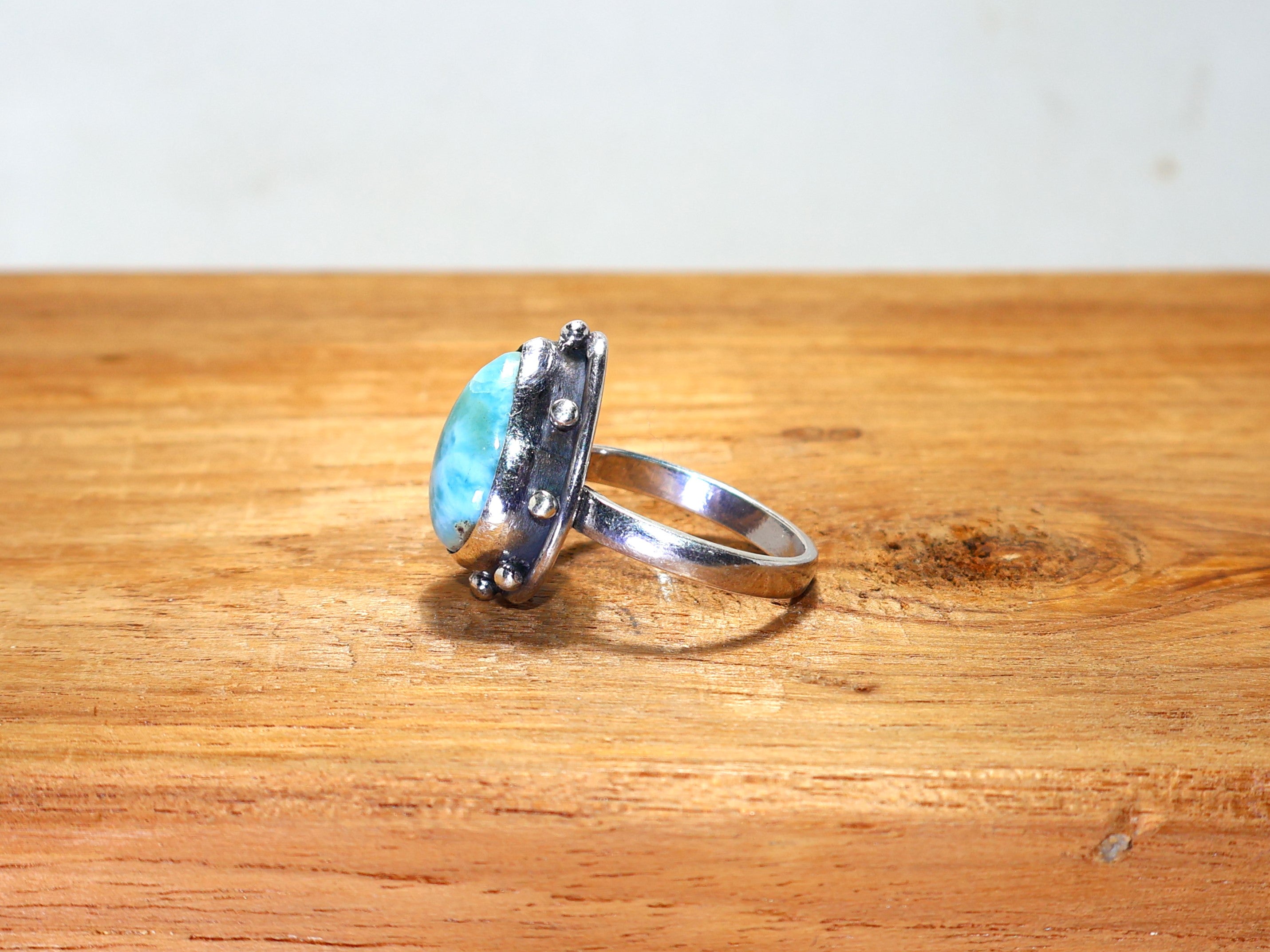 Natürlicher Larimar-Ring, birnenförmiger Edelsteinring, handgefertigter Ring, massiver 925er Sterling Silber Ring, blauer Steinring, Statement-Ring, Valentinstagsgeschenk
