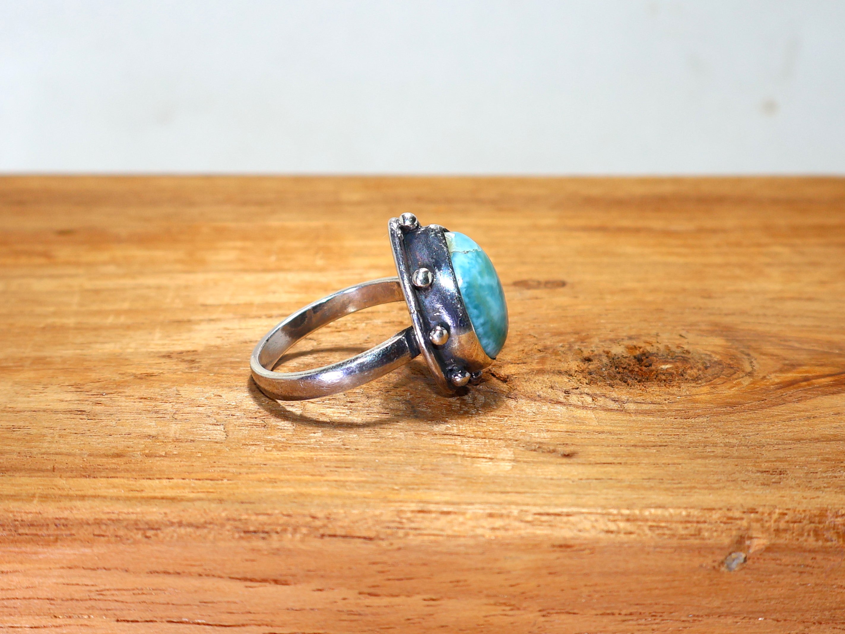 Natürlicher Larimar-Ring, birnenförmiger Edelsteinring, handgefertigter Ring, massiver 925er Sterling Silber Ring, blauer Steinring, Statement-Ring, Valentinstagsgeschenk