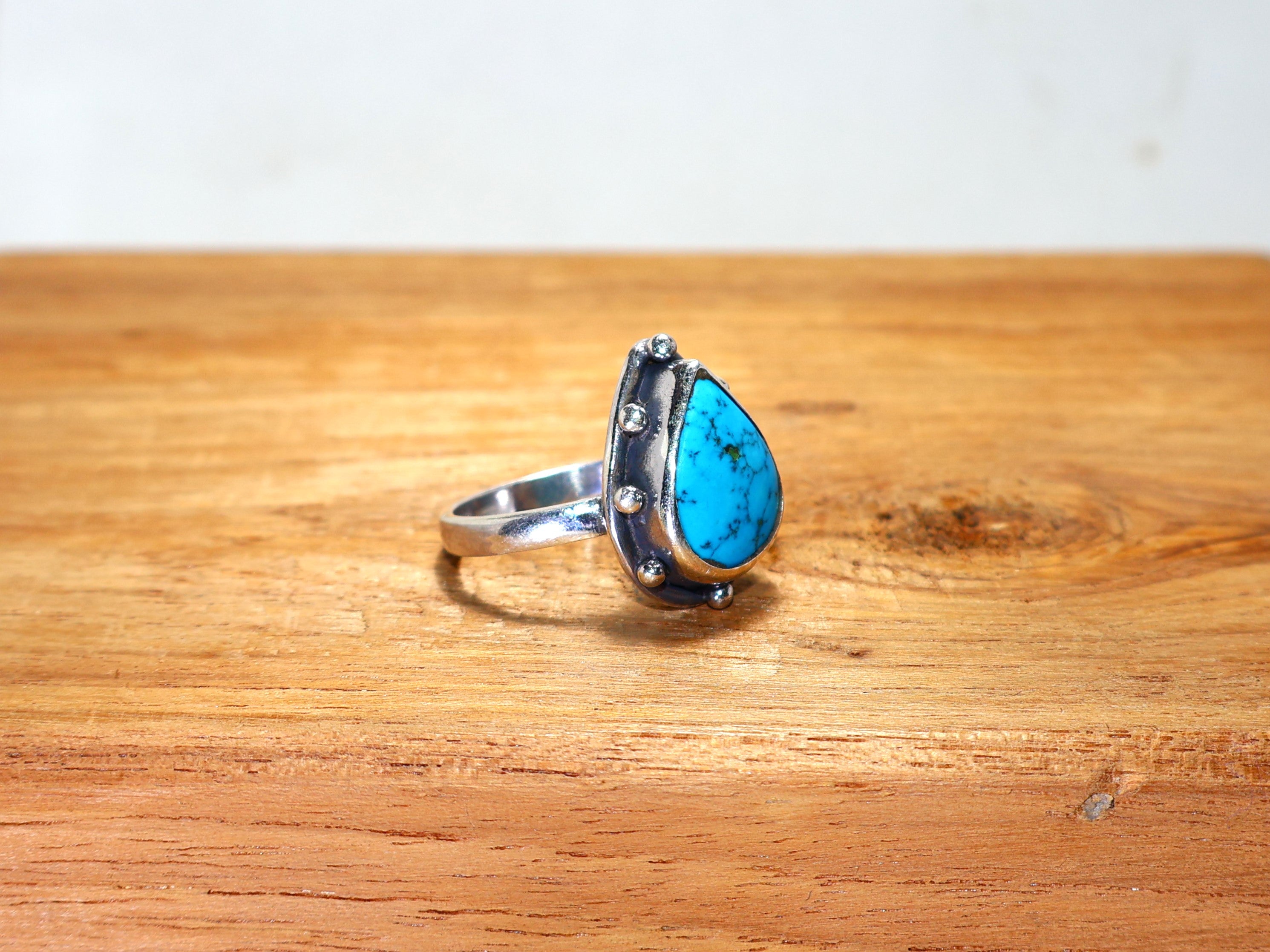 Echter Türkisring Handgemachter Silberring Dezember Geburtsstein Ring 925 Sterling Silber Birnenförmiger Edelsteinring