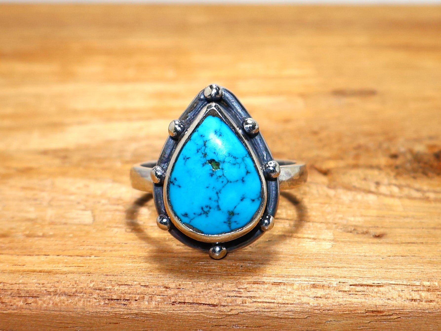 Echter Türkisring Handgemachter Silberring Dezember Geburtsstein Ring 925 Sterling Silber Birnenförmiger Edelsteinring