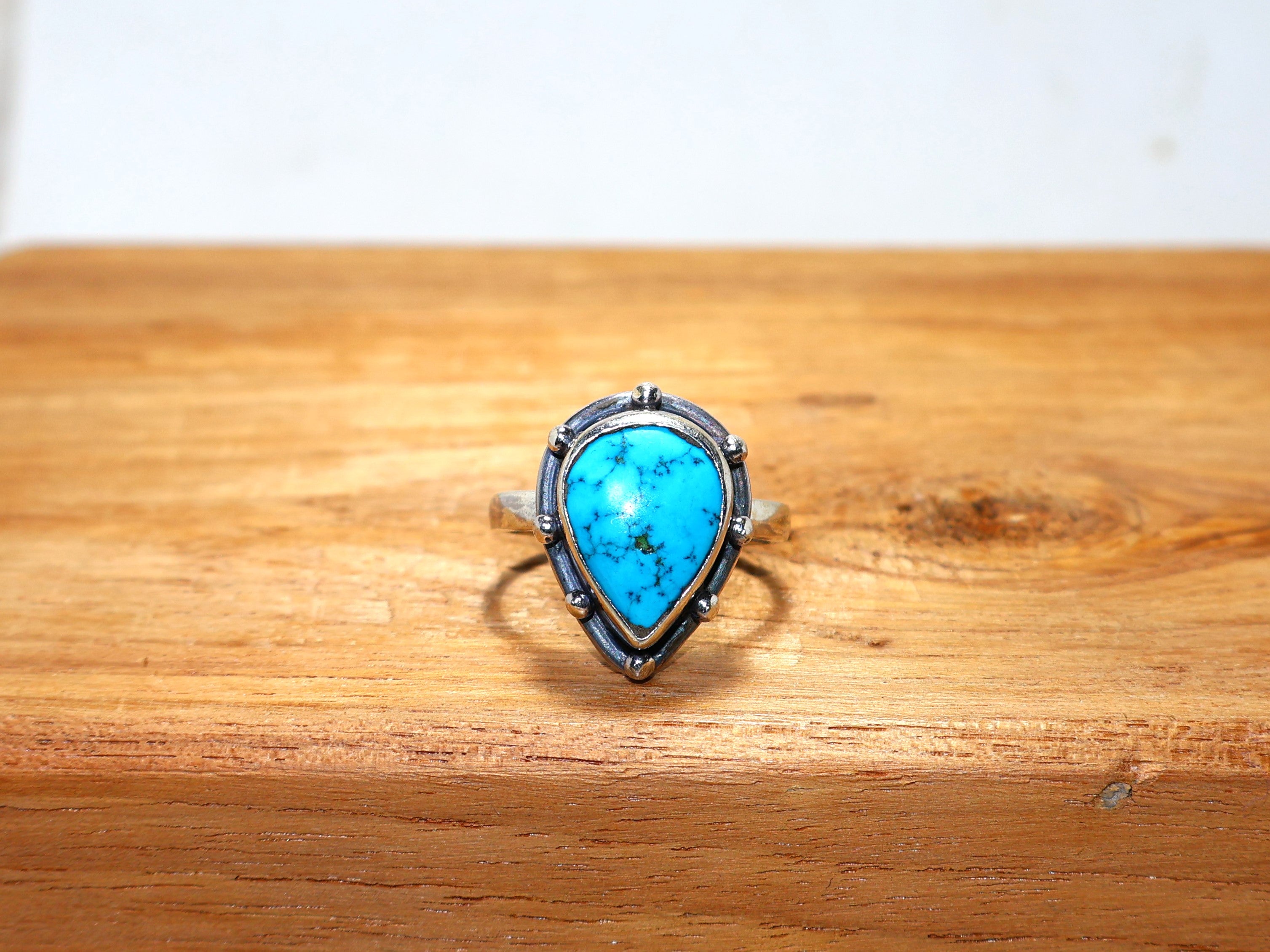 Echter Türkisring Handgemachter Silberring Dezember Geburtsstein Ring 925 Sterling Silber Birnenförmiger Edelsteinring