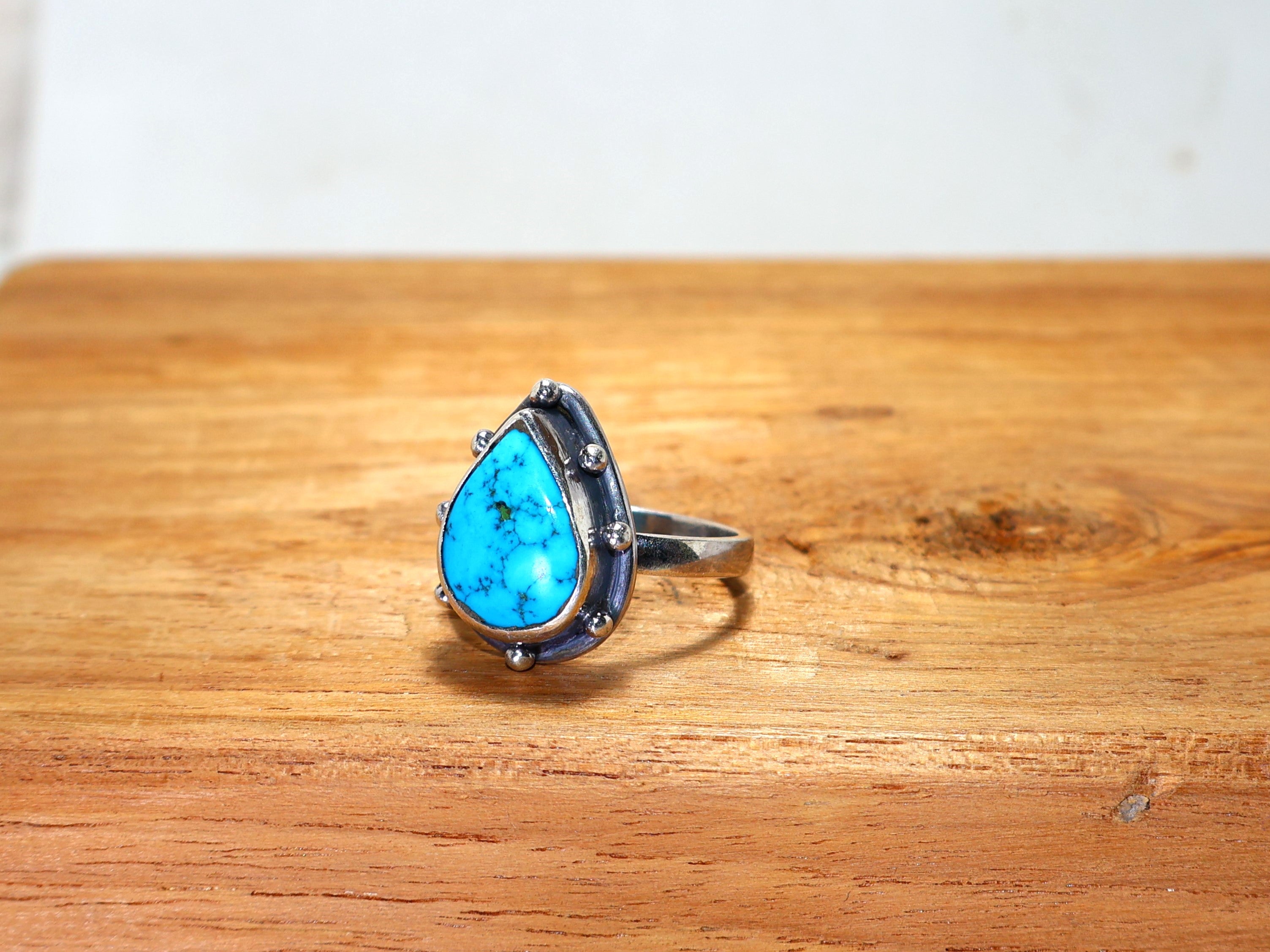 Echter Türkisring Handgemachter Silberring Dezember Geburtsstein Ring 925 Sterling Silber Birnenförmiger Edelsteinring