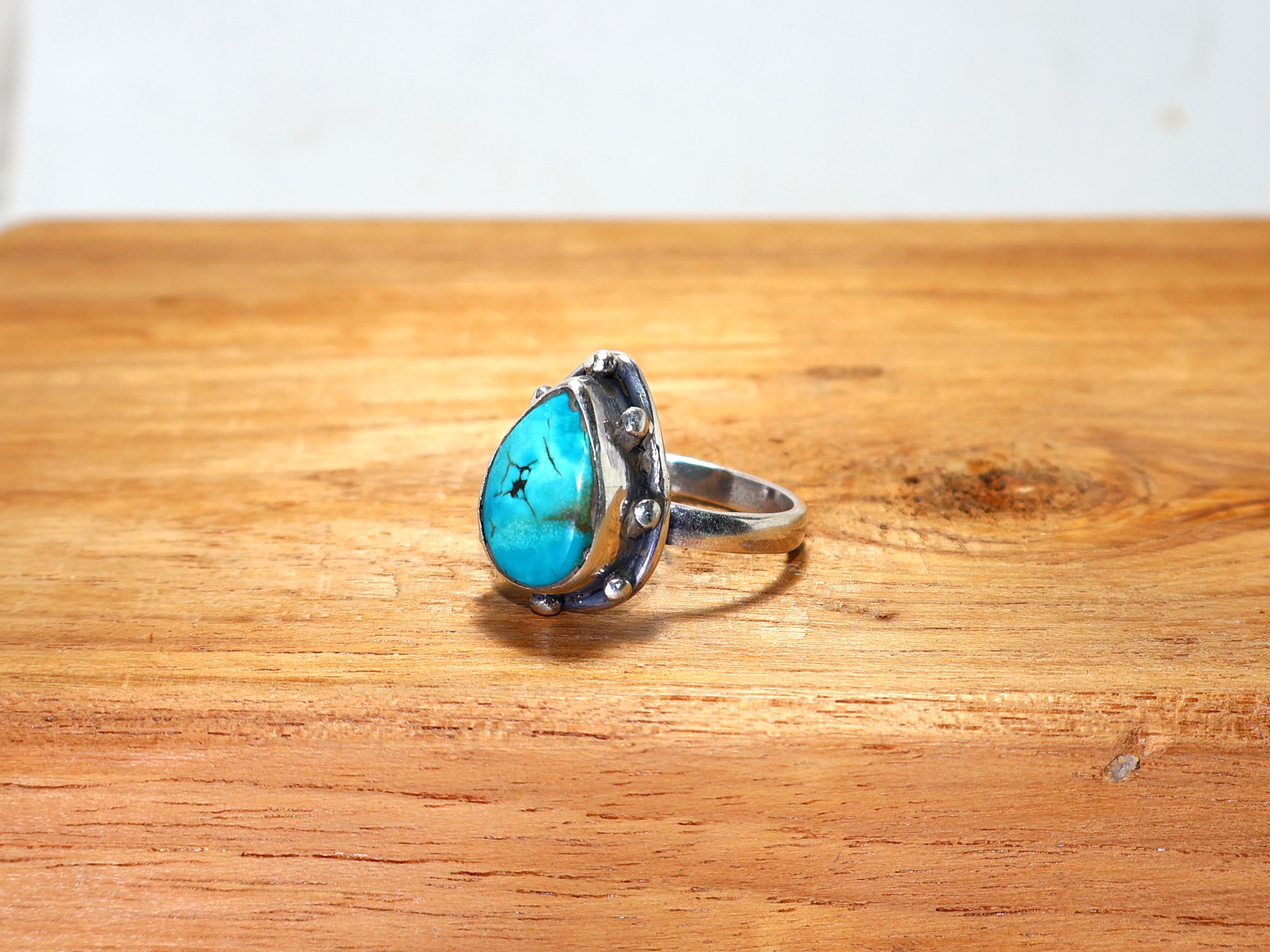 Grüner Türkis Silberring Birnenförmiger Edelstein 925 Sterling Silber Ring Damenschmuck Handgemachter Silberring
